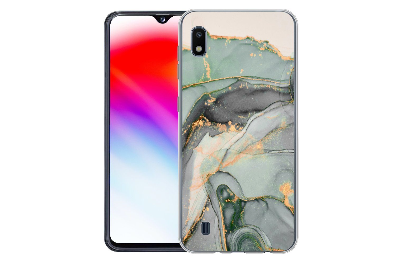 MuchoWow Handyhülle für Samsung Galaxy A10 Gold - Marmor - Grün - Luxus - Glitzer - Marmor, Smartphone-Bumper, Print, Handy Schutzhülle Dünn