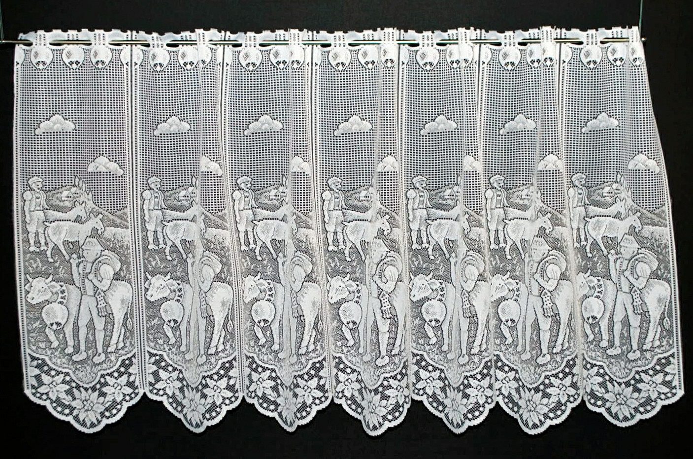Gardinen Kranzusch Scheibengardine Kühe u. Alphirte (1 St), Stangendurchzug, transparent, Stablöcher,transparent,verschiedene Höhen, Breiten