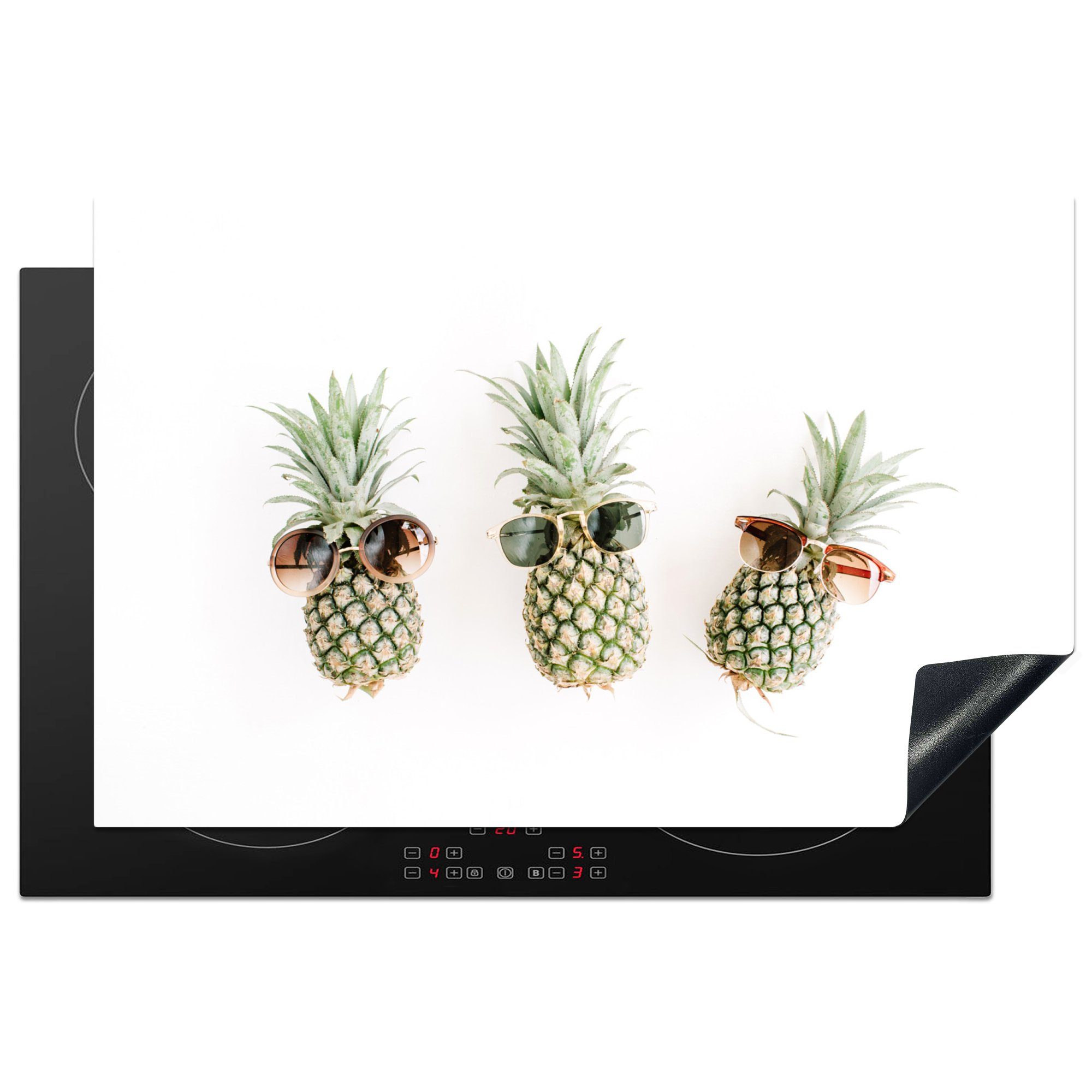 MuchoWow Herdblende-/Abdeckplatte Ananas - Tropisch - Sonnenbrille, Vinyl, (1 tlg), 81x52 cm, Induktionskochfeld Schutz für die küche, Ceranfeldabdeckung