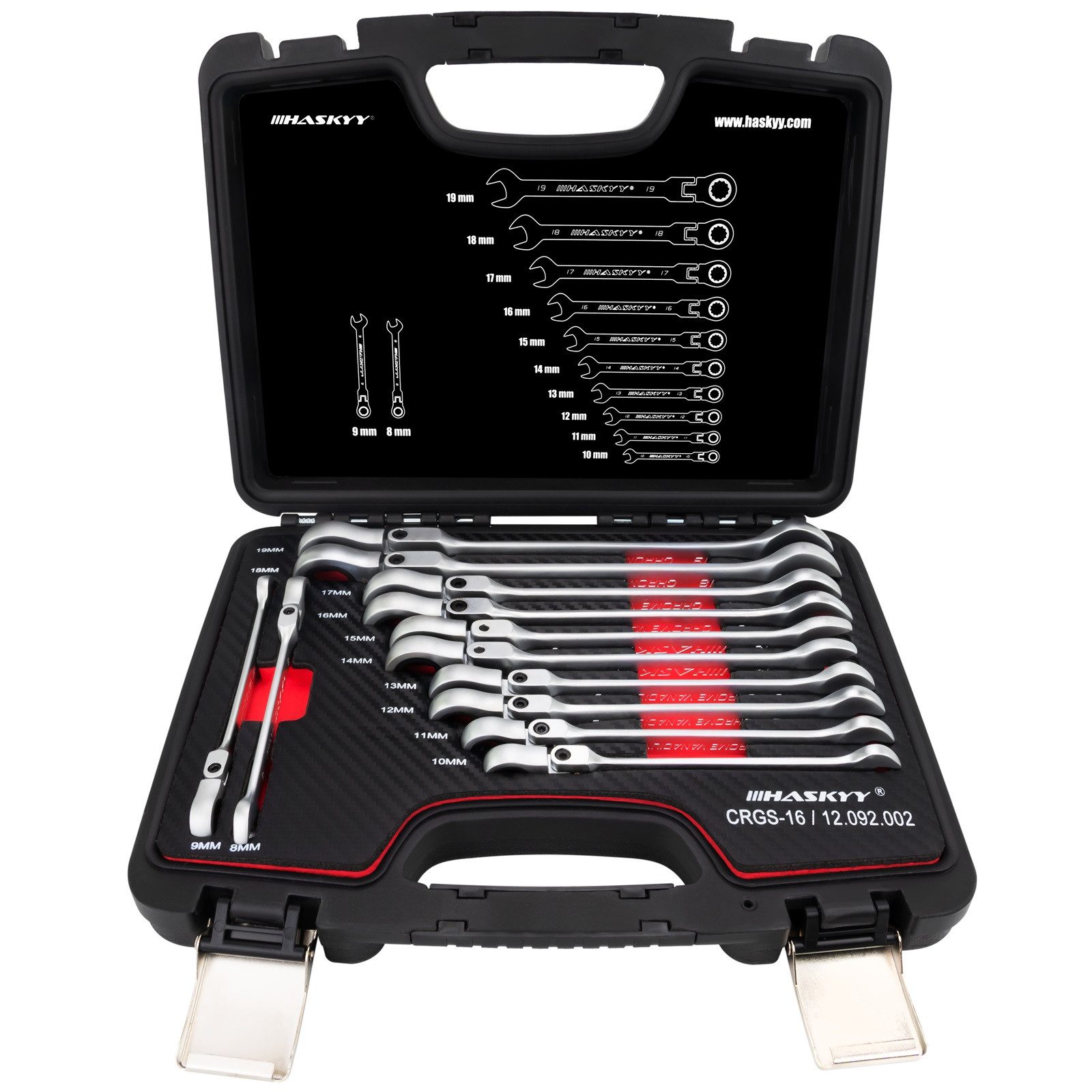 HASKYY Maulschlüssel 12 tlg. Ratschenset Gelenk-Maul-Ring Schlüssel 8-19mm