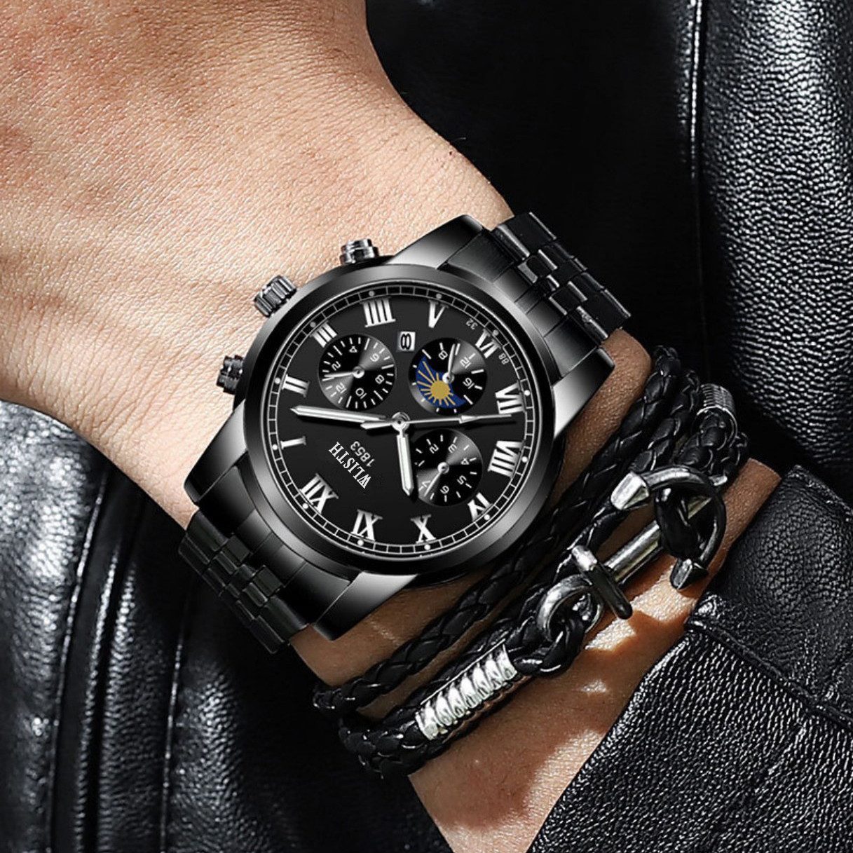 Toomoke Quarzuhr Quarzuhr Armbanduhr Edelstahl Herren Uhr, Multifunktionsuhr Herrenuhr, (ultifunktionsuhr Armbanduhr, Edelstahl Armbanduhr, Chronograph Herrenuhr, Herrenuhr, Edelstahlarmband), Datum, Wochentag, Edelstahlarmband