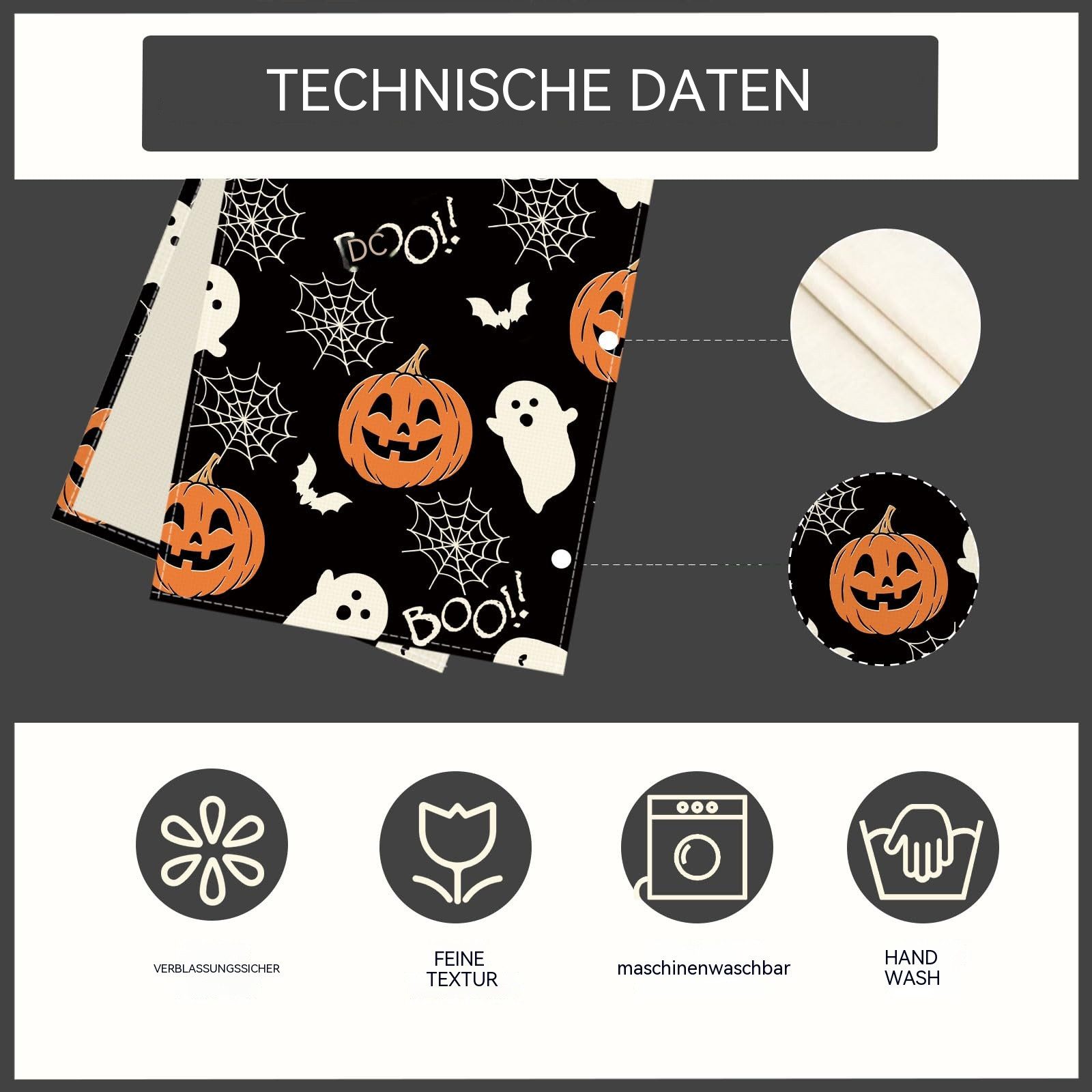 Sorvyzxn Tischläufer Halloween Tischläufer Leinen,Geister-Kürbis-Tischläufer, 33 × 183 cm, Tischdekoration für Zuhause, Küche, Esszimmer, Dinner, Innenbereich