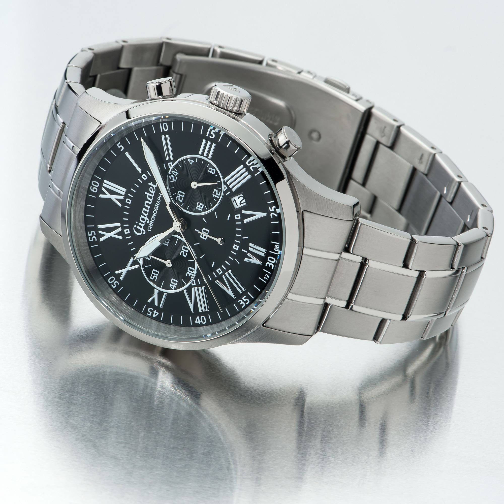 Gigandet Chronograph Armbanduhr, Herrenuhr, Sportuhr, 44mm, VERNISSAGE G47-002, Mineralglas, Datumsanzeige, Edelstahlband, 5bar/50m wasserdicht