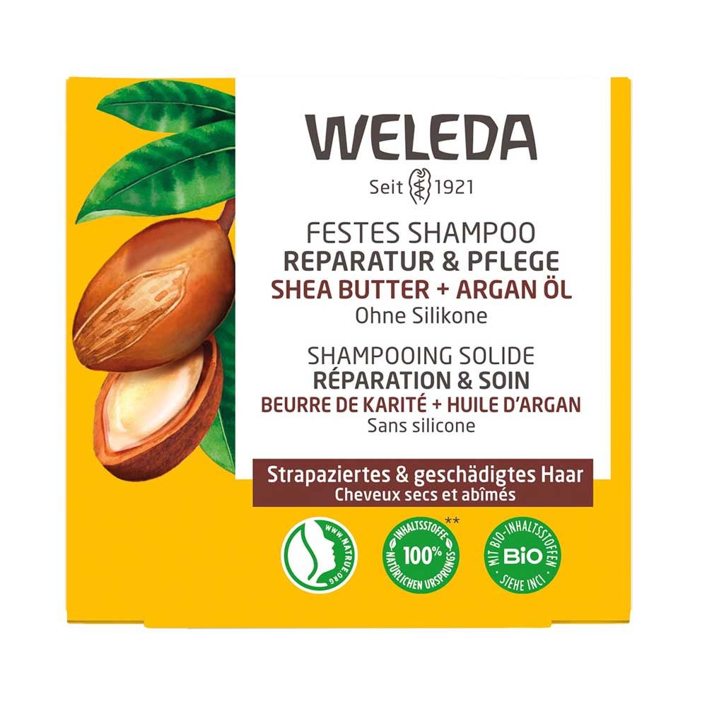 WELEDA Festes Haarshampoo Shea Butter + Argan Öl - Festes Shampoo Reparatur & Pflege 50g