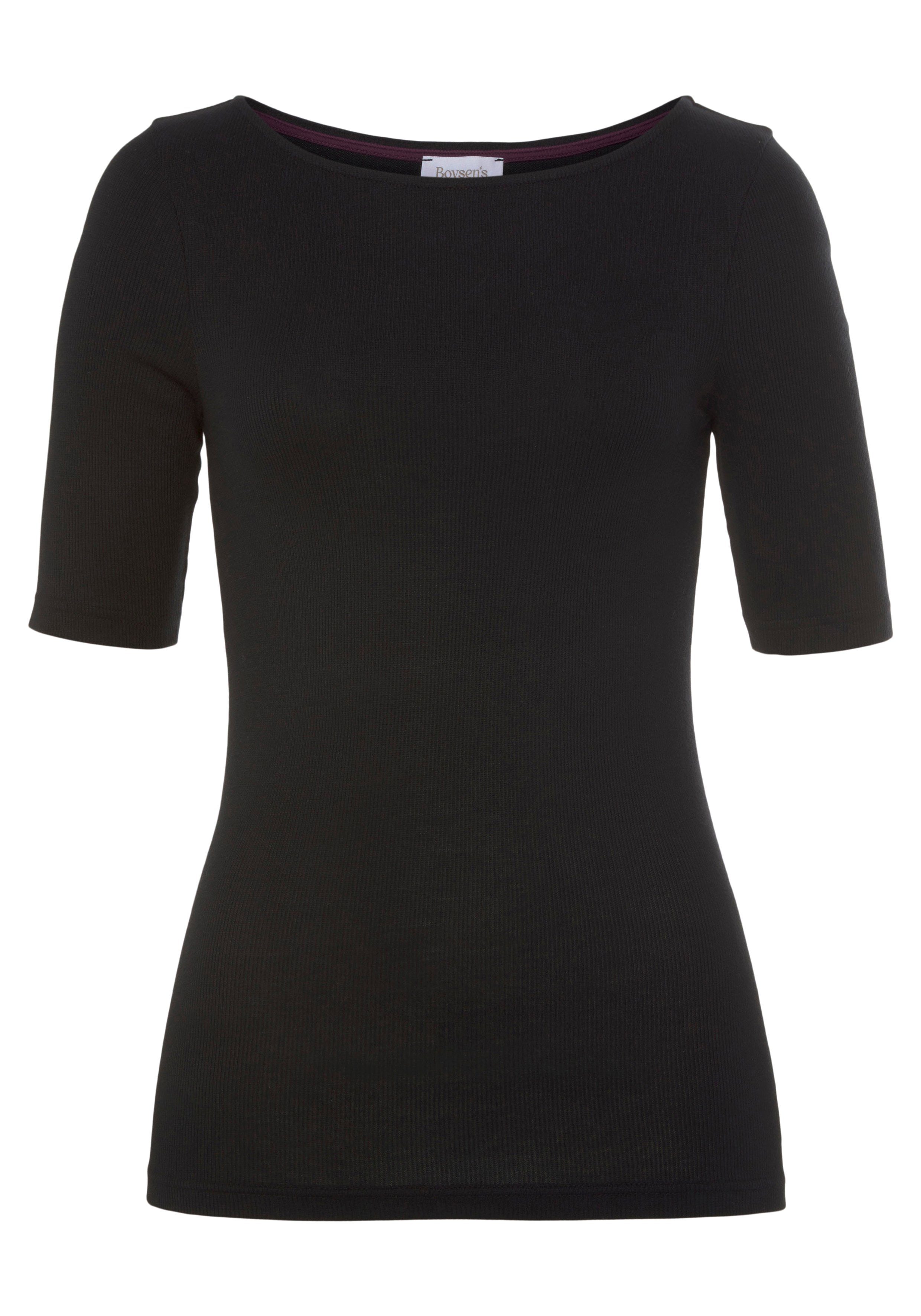 Boysen's Kurzarmshirt mit - schwarz U-Boot-Ausschnitt NEUE KOLLEKTION