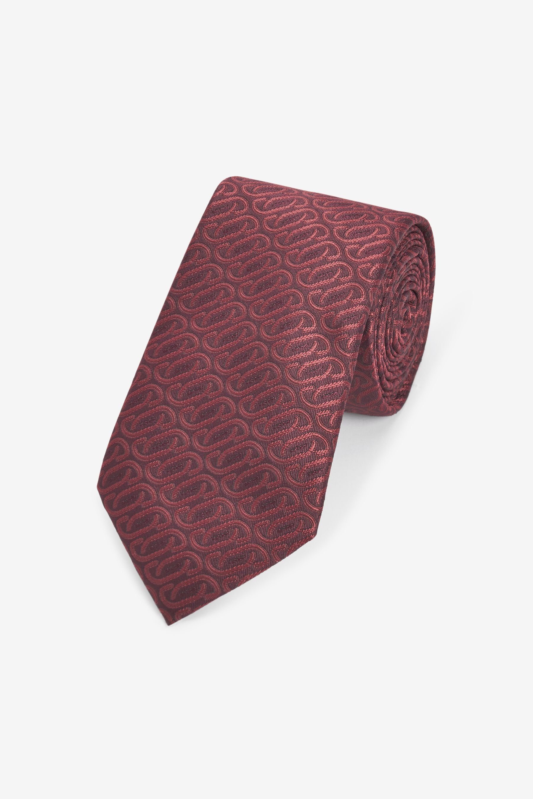Next Krawatte Gemusterte Krawatte (1-St) Burgundy Red Geometric | Breite Krawatten