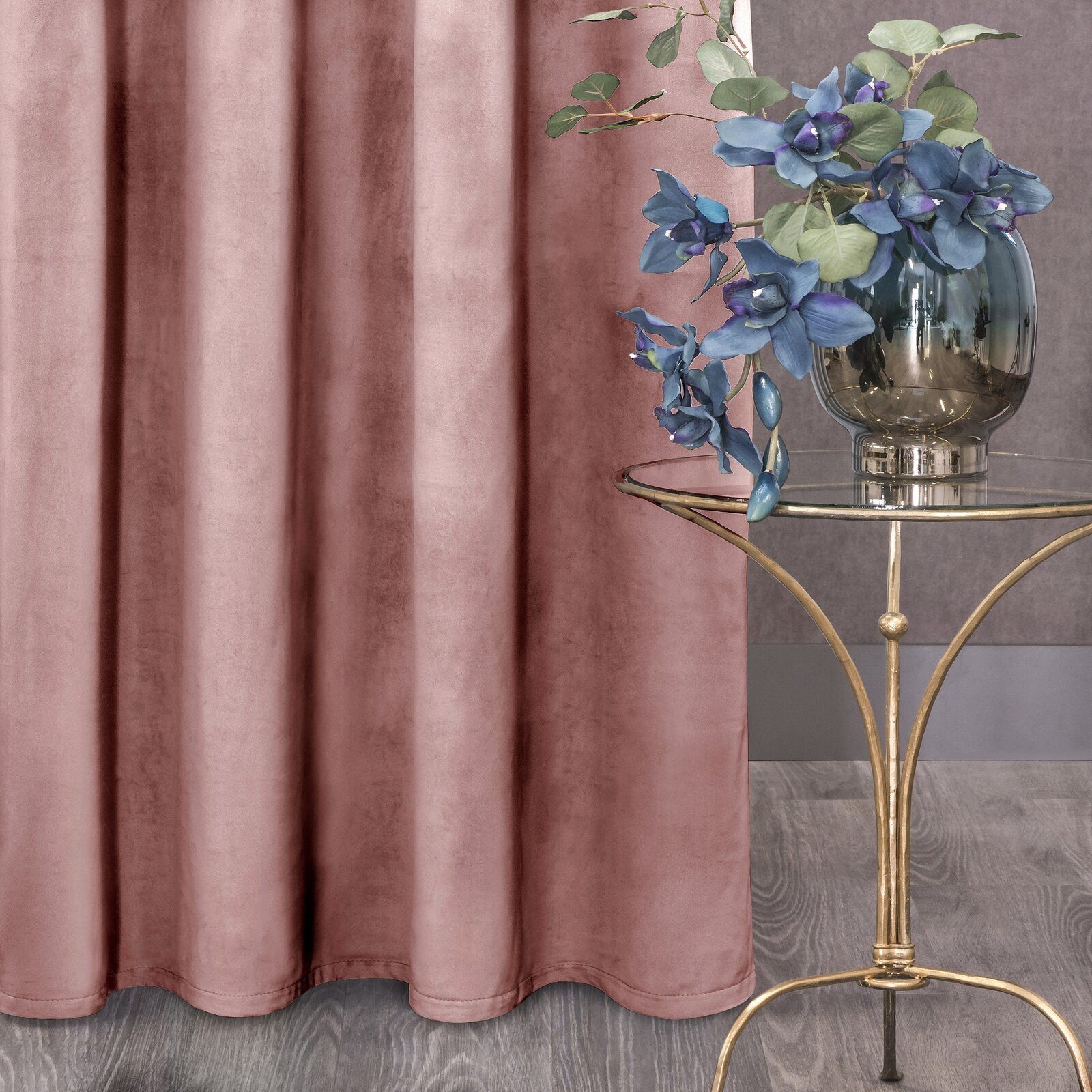 Design91 Vorhang Samtvorhänge 140x270 cm 135x300 cm (1 St), Kräuselband, blickdicht, Samt, Wohnzimmer Tunnelzug – Bild 4 von 5