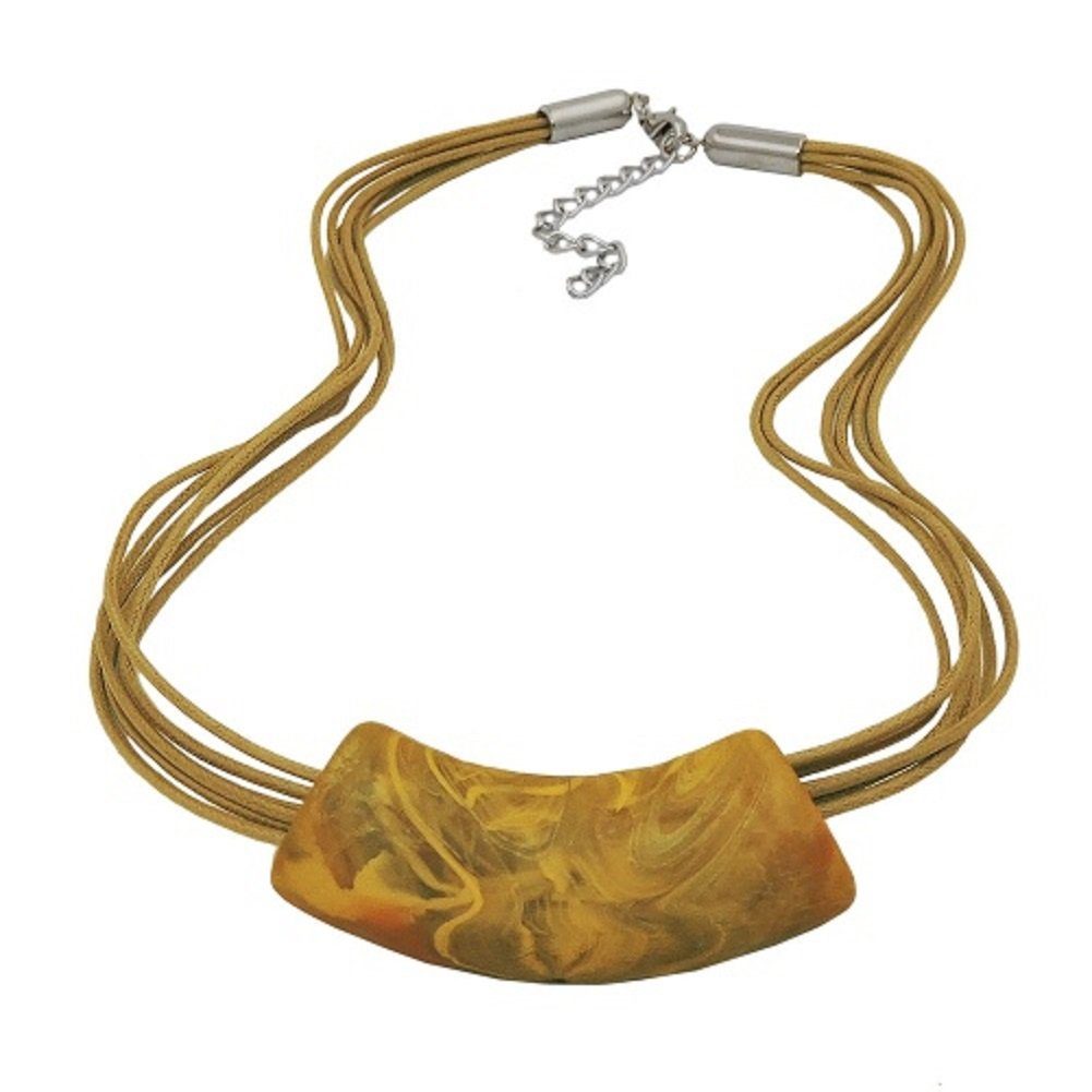 oliv 45 für Kunststoff cm, flach matt Rohr marmoriert Damen Modeschmuck unbespielt Collier gebogen gelb