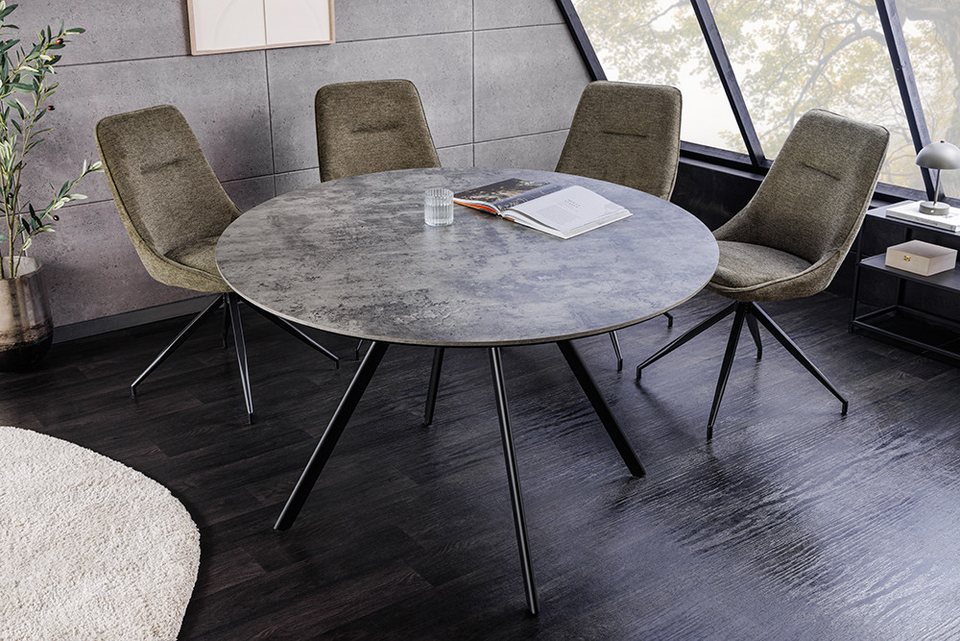 riess-ambiente Esstisch ATELIER 100cm grau/schwarz-Beton-Design, Metallbeine, rund, 2 Personen (Einzelartikel, 1-St), moderner Tisch