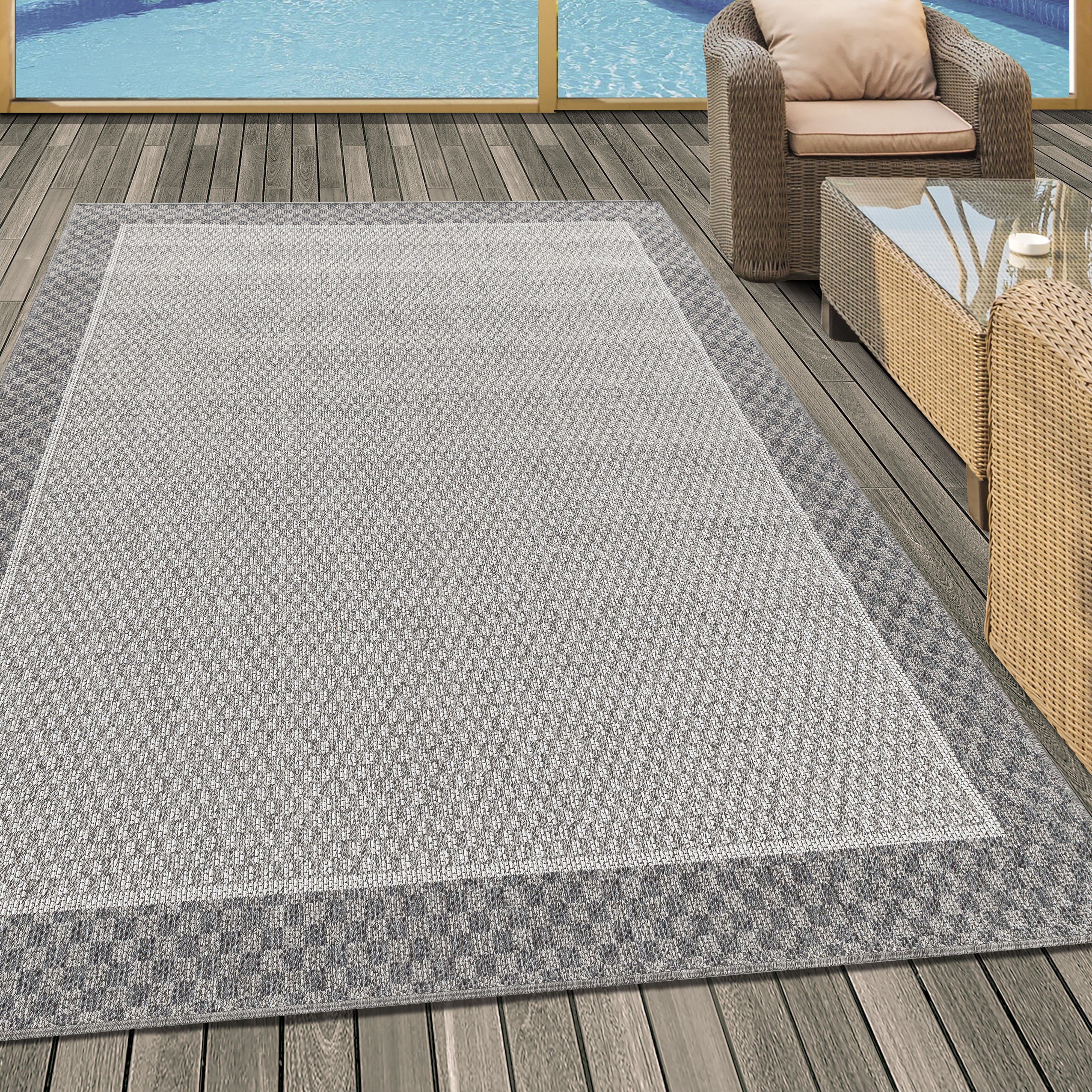 Stilvoll Günstig Outdoorteppich Teppich für den Flur oder Küche Bordüre Design, Läufer, Höhe: 7 mm