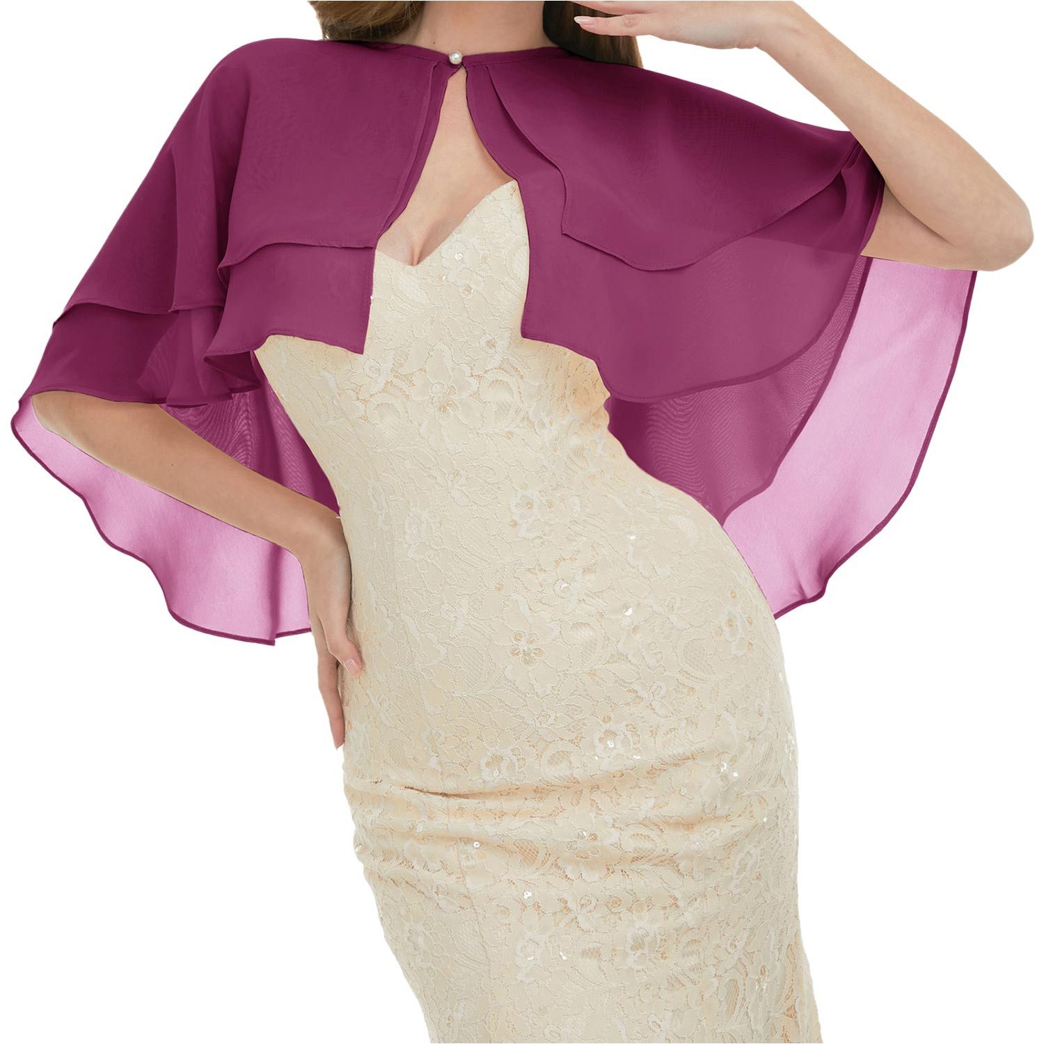 Refttenw Modeschal Chiffon Bolero Damen Brautjacke Cape mit Perlen Stola für Abendkleid, (1-St), Doppellagiger Chiffon – luftig, fließend, mit zartem Perlenschimmer