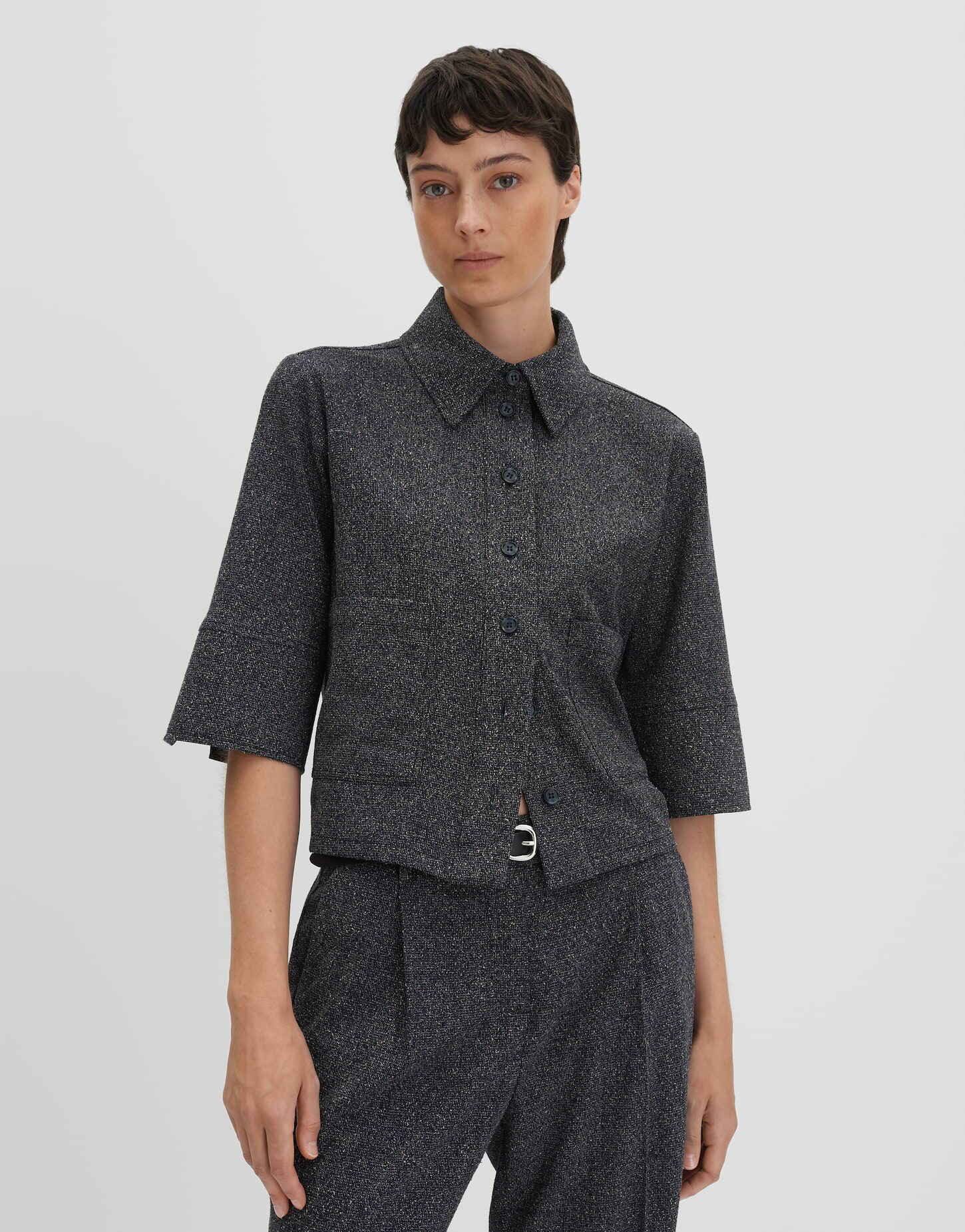 someday Hemdbluse ZINAMI Loose in Tweedoptik leicht ausgestellt in verkürzter Длина