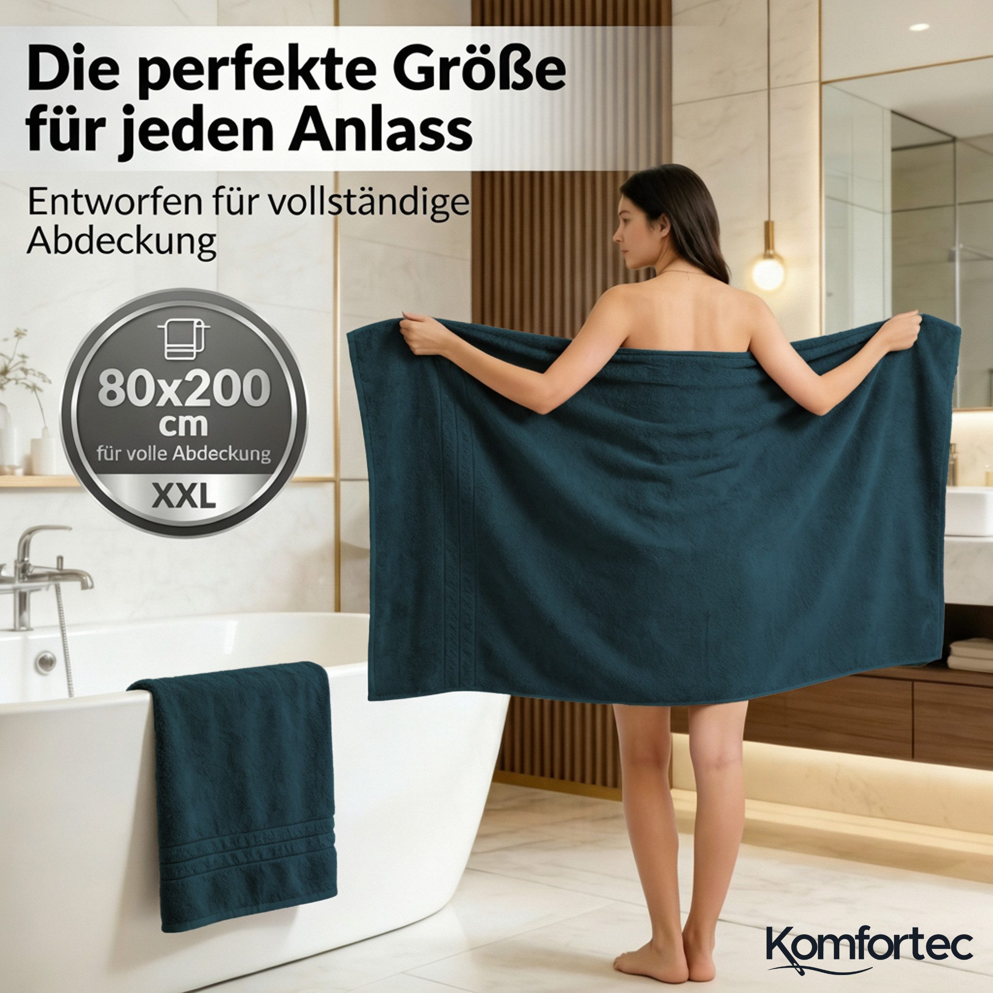Komfortec Saunatuch Frotte aus 100% Baumwolle, Frottee (Packung, 2-St), 80x200 Saunatücher set XXL, Weich, Schnelltrocknend
