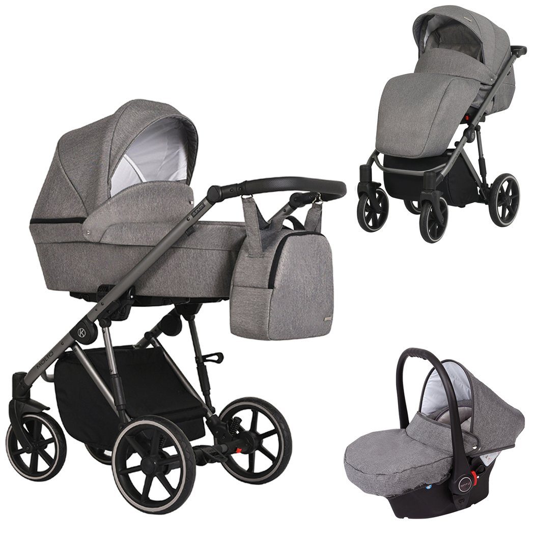 babies-on-wheels Kombi-Kinderwagen Molto 3 in 1 inkl. Autositz - 13 Teile - von Geburt bis 4 Jahre Grau = graues Gestell