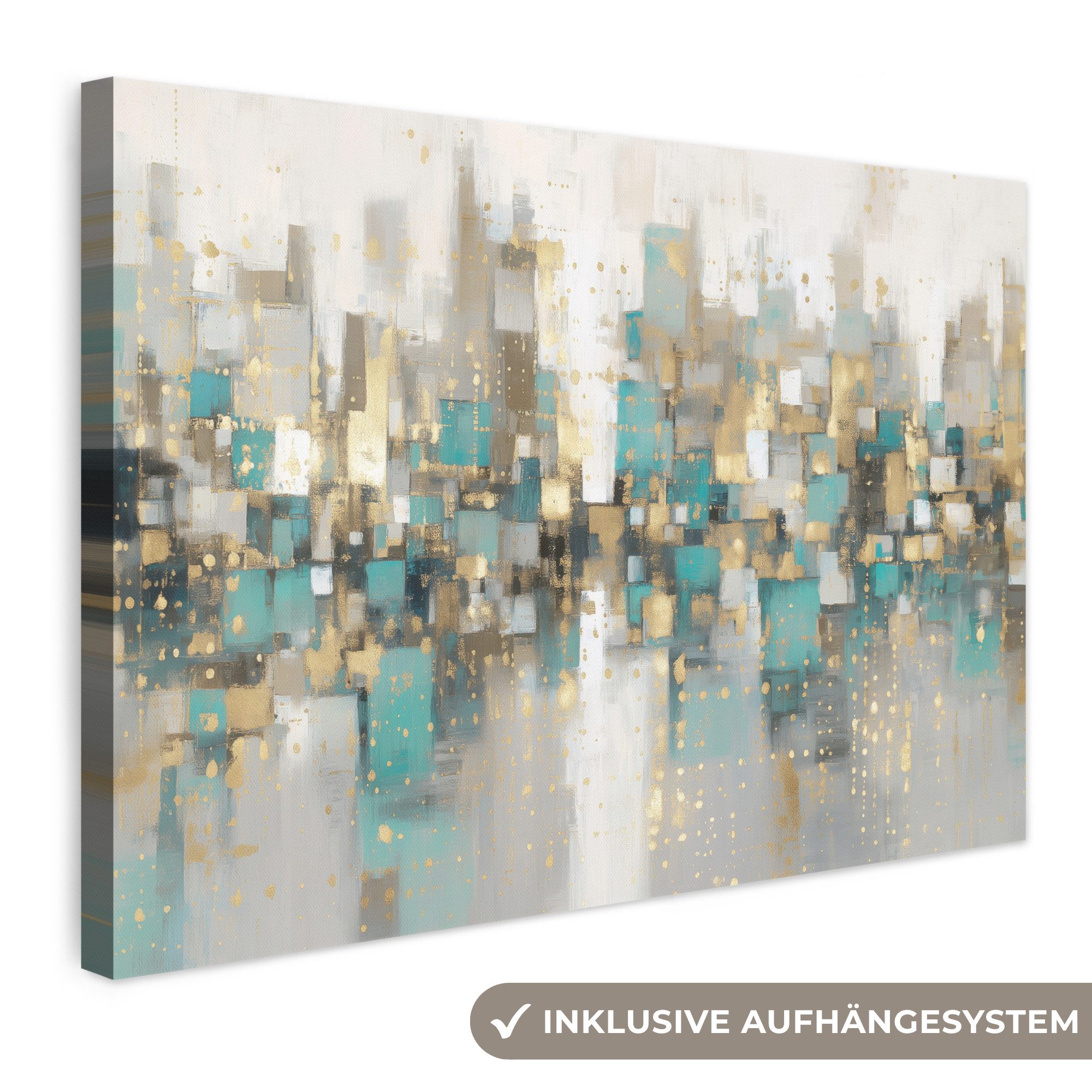 OneMillionCanvasses® Leinwandbild Abstrakt - Blöcke - Gold - Skyline, Fotodruck (1 St), Leinwand Bilder Klein, Wand Dekoration Aesthetic 30x20 cm
