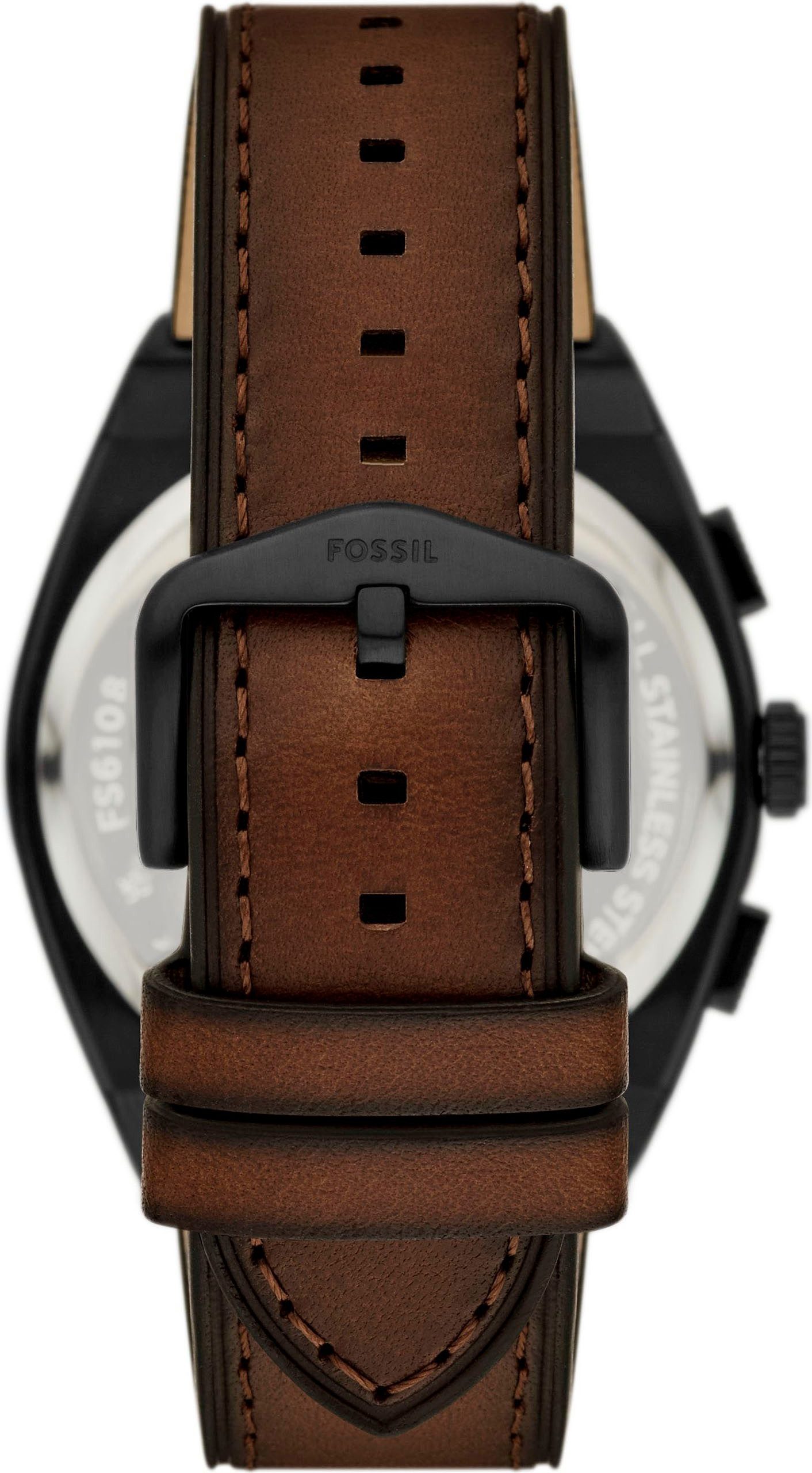 Fossil Chronograph EVERETT FS6108, Quarzuhr, Armbanduhr, Herrenuhr, Lederarmband, analog