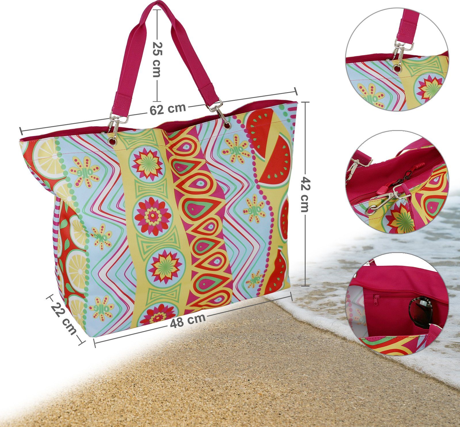 J JONES JENNIFER JONES Strandtasche - Große Badetasche, Freizeittasche mit Reißverschluss, Saunatasche, abnehmbare Schulterriemen