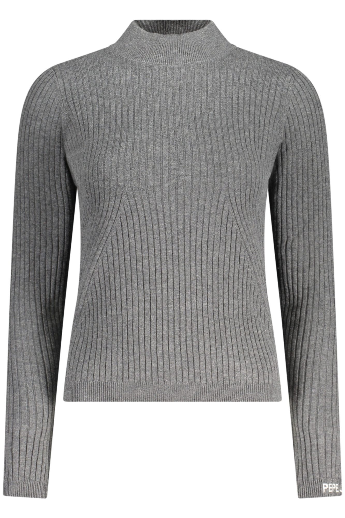 Pepe Jeans Strickpullover Grauer Langarm-Rollkragenpullover mit Stickerei und Kontrastdetails