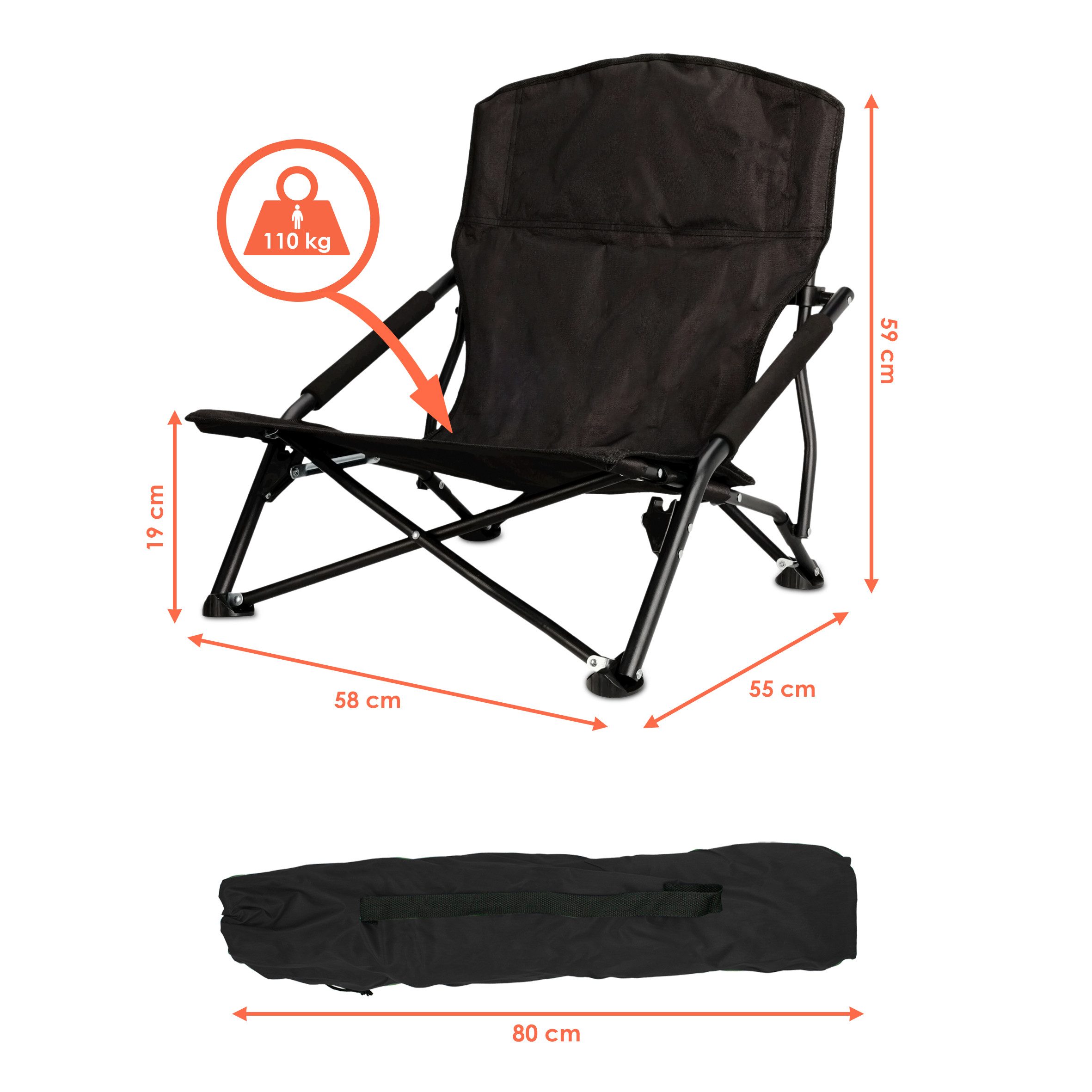 Spetebo Campingstuhl Strandstuhl schwarz klappbar mit Tragetasche - 59 x 58 günstig online kaufen