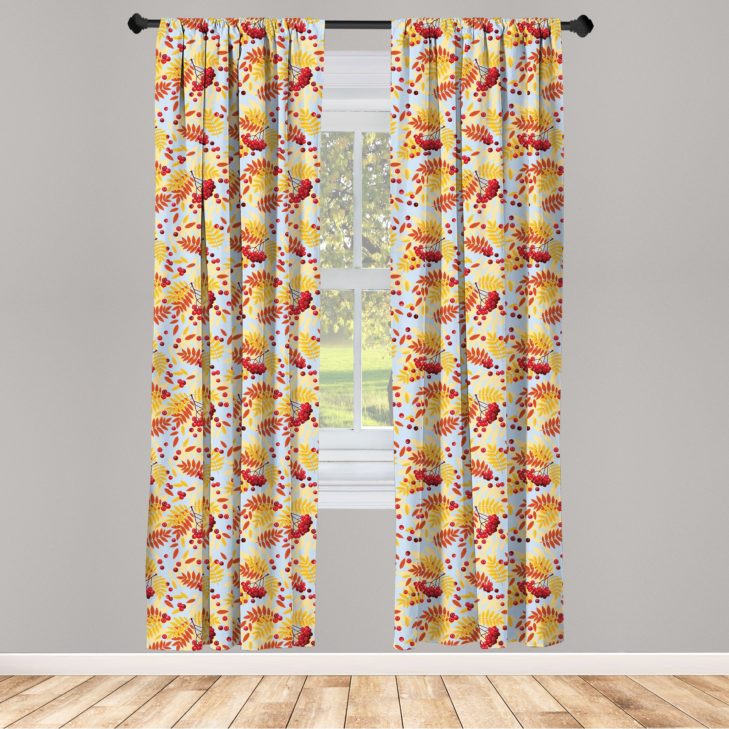 Gardine Vorhang für Wohnzimmer Schlafzimmer Dekor, Abakuhaus, Microfaser, Eberesche Reife Beeren Getrocknete Blätter