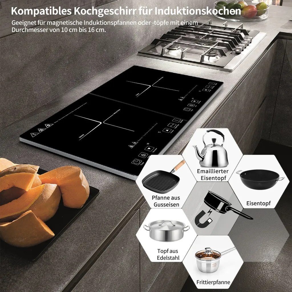 AMZCHEF Doppel-Induktionskochplatte DC08, 3500w, 10 Temperaturstufen, 3-Stunden-Timer, Sicherheitssperre