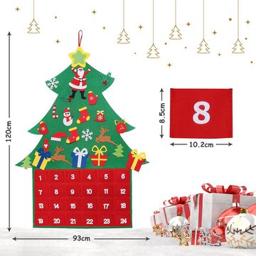 Homewit Adventskalender 25-teilig Filz-Adventskalender (H 120cm * W 93cm Weihnachtsbaum Adventskalender Weihnachten Adventskalender DIY Wandbehang mit 24 Taschen Filz Adventskalender Geschenk, 1-tlg), für Weihnachtsschmuck Home Wanddekorationen