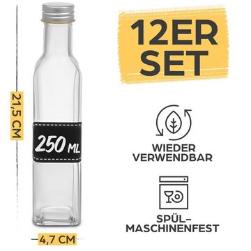 Praknu Trinkflasche 12 Glasflaschen schraubverschluss 250ml, Schraubverschluss - 12 Etiketten mit Stift - Leere Flaschen