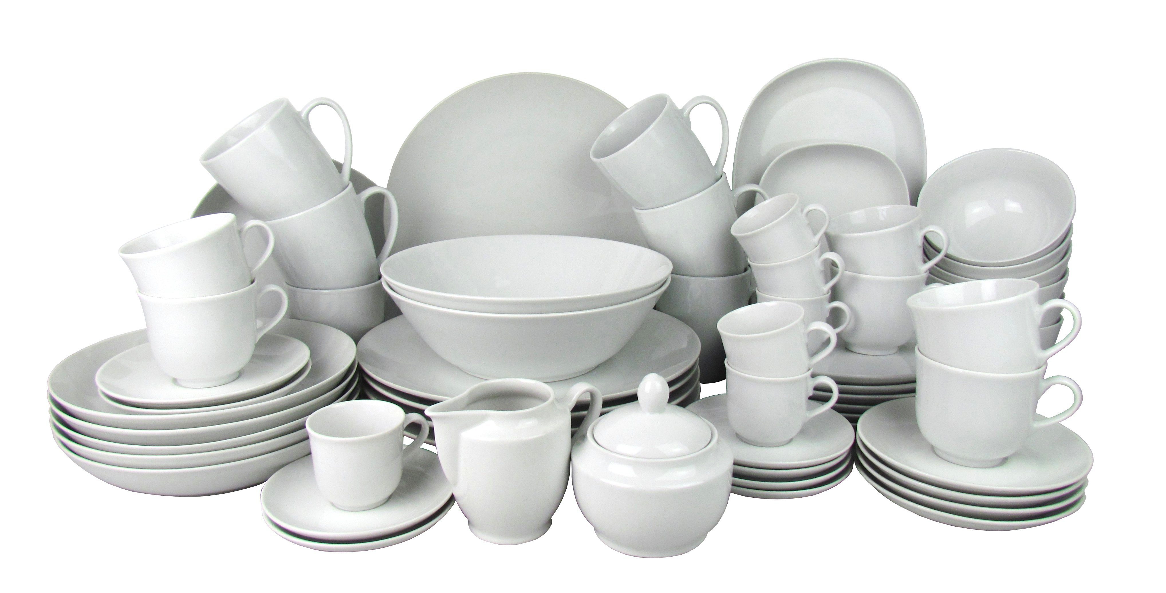 Retsch Arzberg Kombiservice Retsch Arzberg Kombigeschirrset 60 tlg. (60-tlg), 6 Personen, runde Coup-From, weiß, Spülmaschinengeeignet, Mikrowellengeeignet
