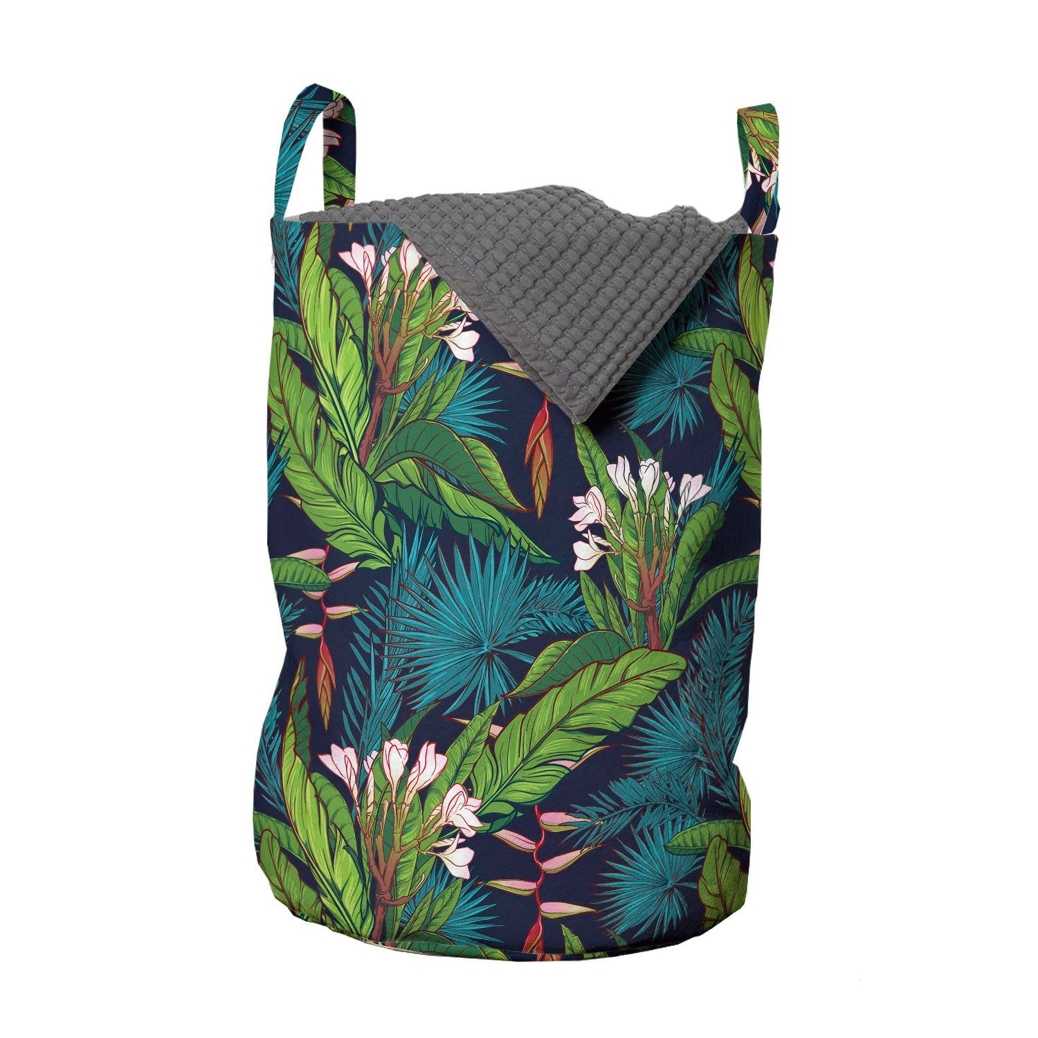 Abakuhaus Wäschesäckchen Wäschekorb mit Griffen Kordelzugverschluss für Waschsalons, Blatt Tropische Dschungel-Muster
