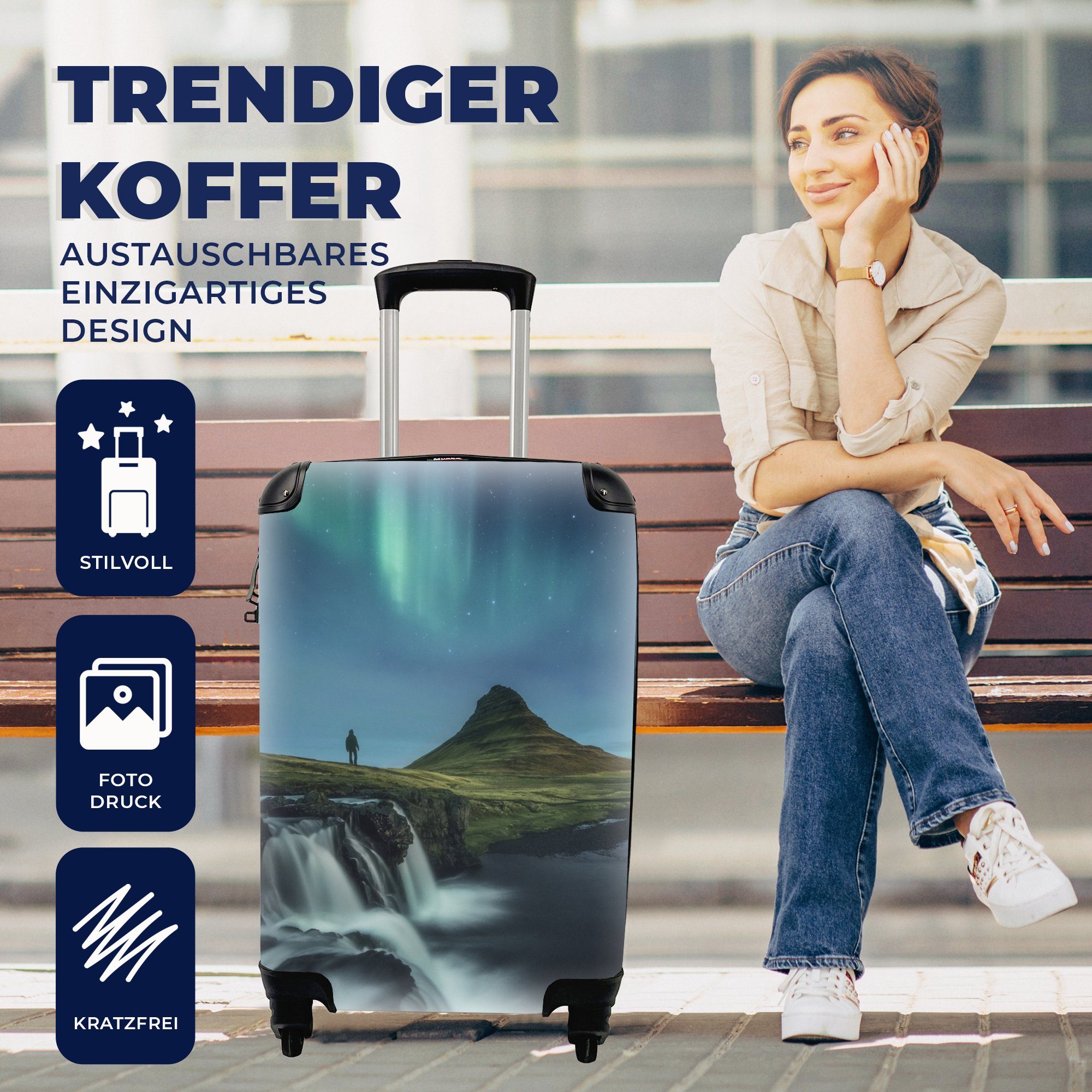 den Reisetasche für Rollen, mit 4 Tourist MuchoWow Handgepäckkoffer Nordlichtern, rollen, bei Ferien, Trolley, Reisekoffer Handgepäck