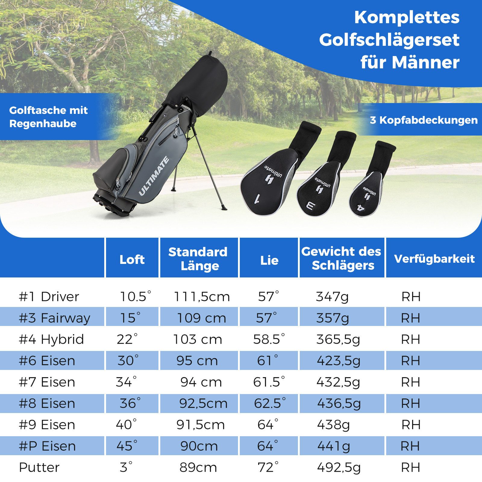 COSTWAY Golfschläger + Golfbag Golfset