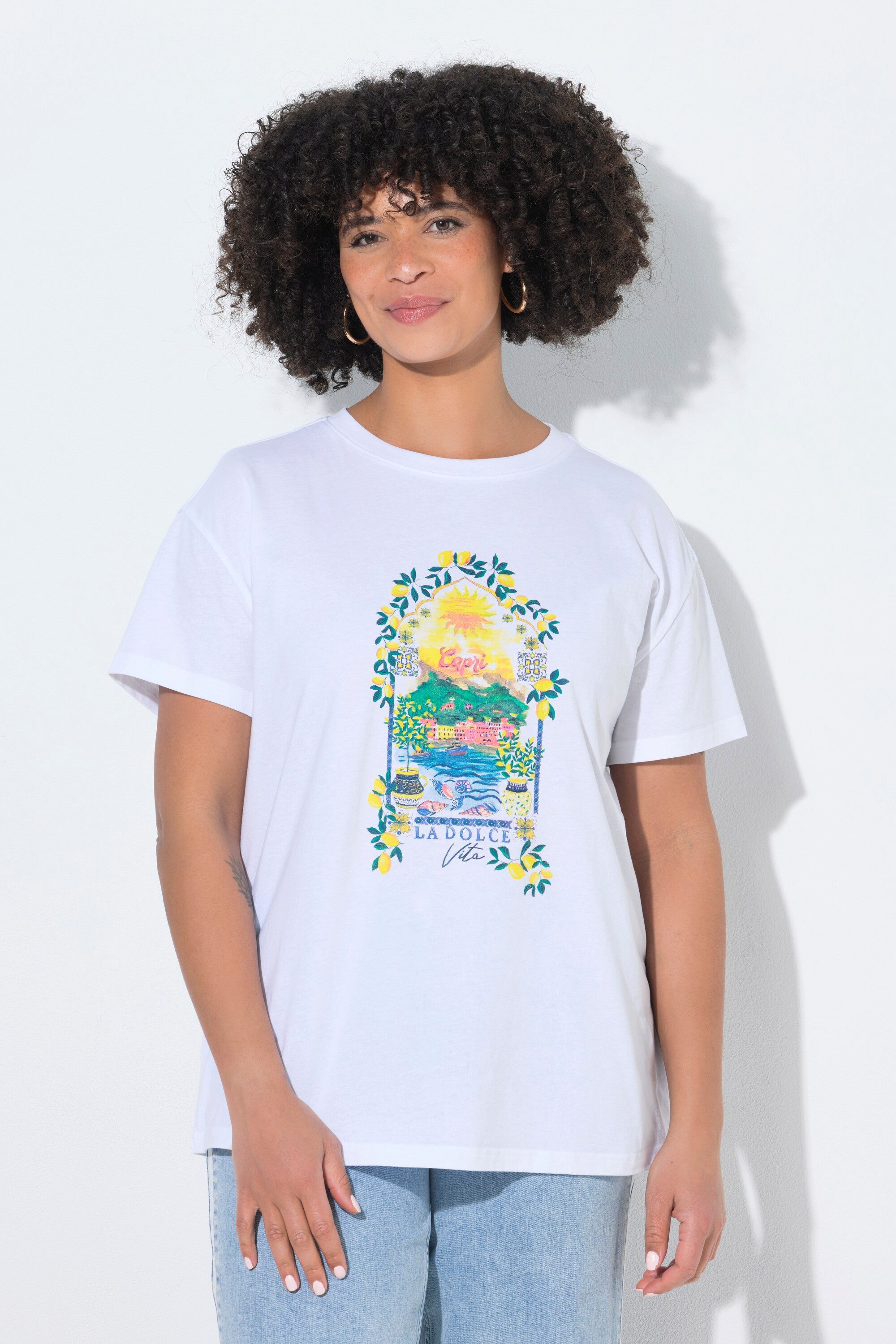 T-Shirt T-Shirt Boxy Fit Capri-Motiv Halbarm