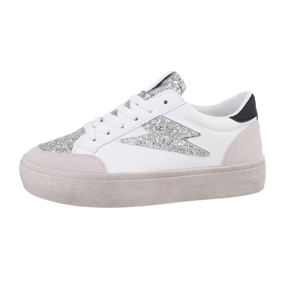 Ital-Design Damen Low-Top Freizeit Sneaker Flach Sneakers Low in Weiß