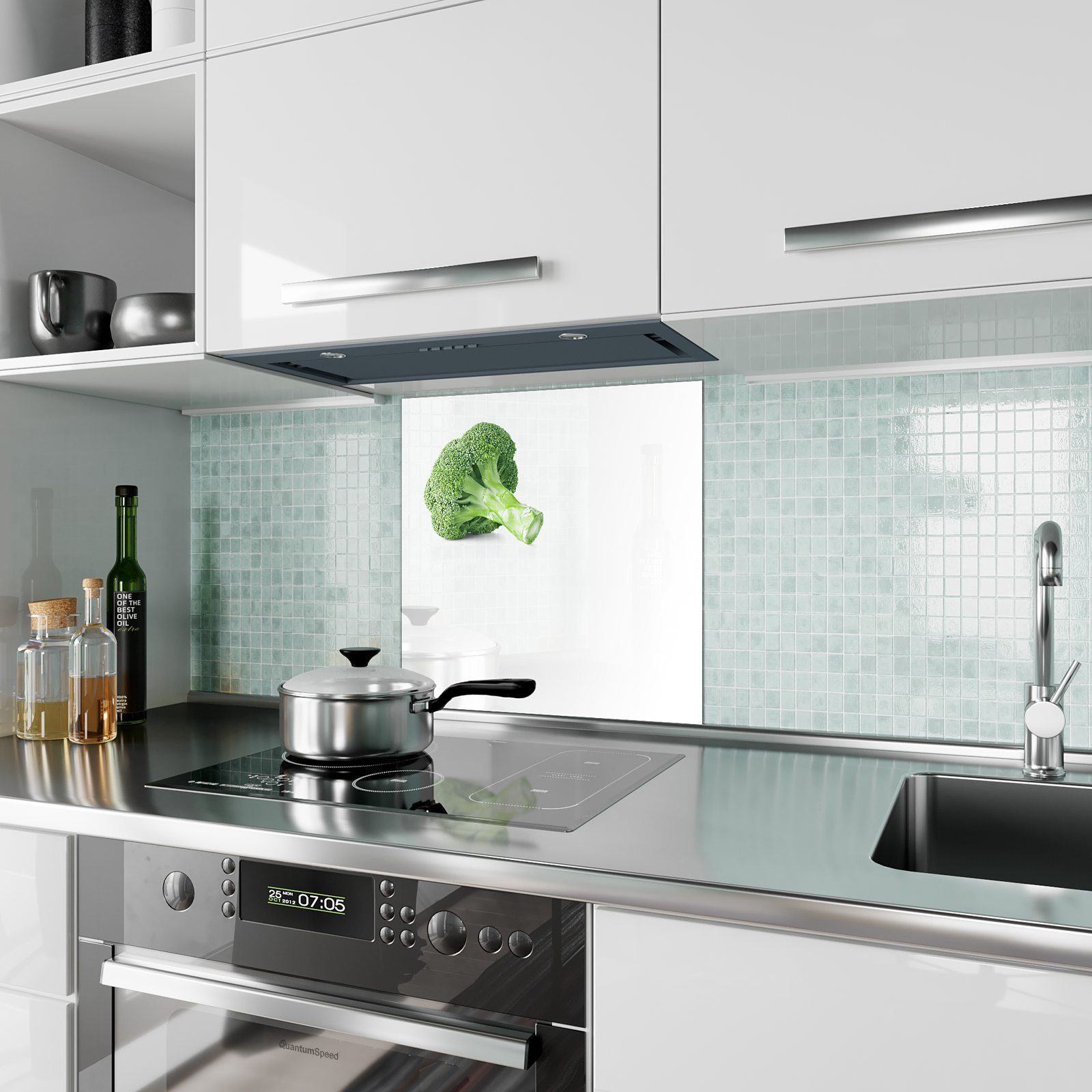 Küchenrückwand mit Küchenrückwand Primedeco Spritzschutz Brokkoli Motiv Glas