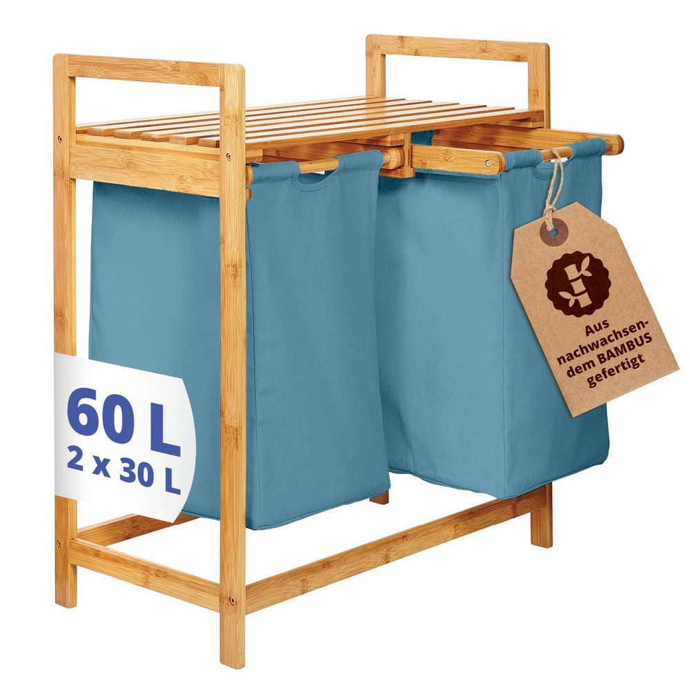 Lumaland Ausziehwäschekorb Bambus mit 2 ausziehbaren Wäschesäcken 73x64x33c günstig online kaufen