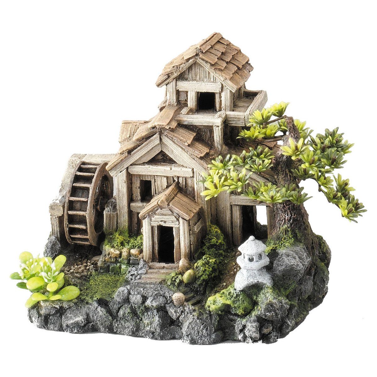 Aquariendeko Aquariumdekoration Bonsai Wassermühle mit Ausströmer