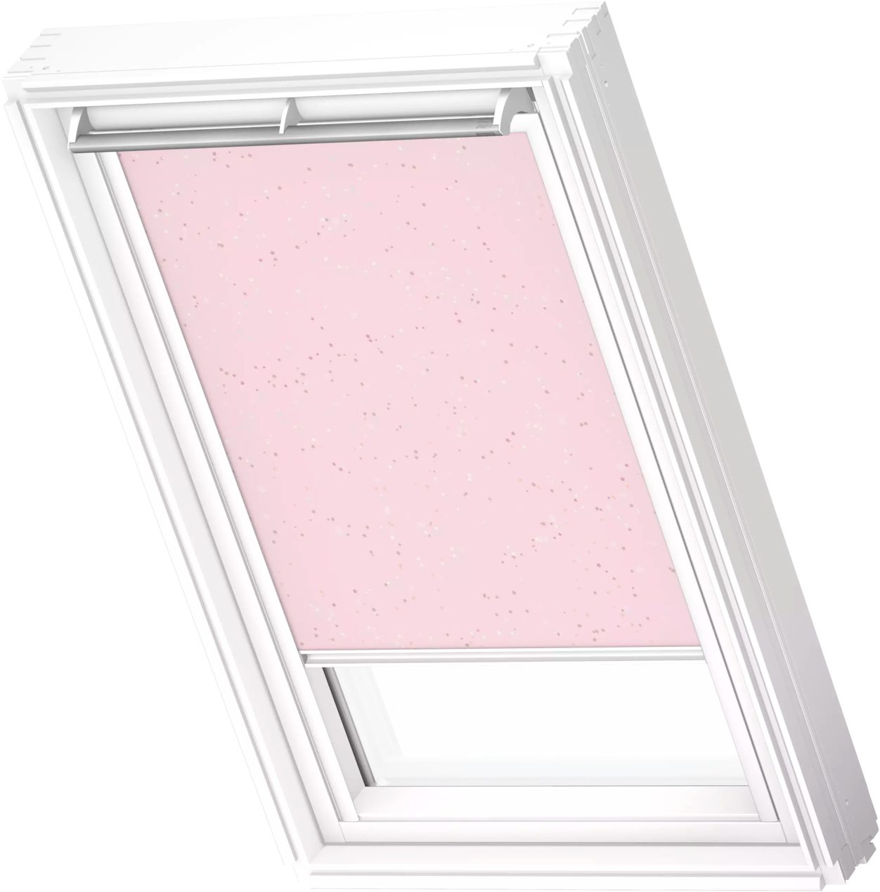 Verdunklungsrollo DKL 4659SWL, Motiv: Kids Rosa Sterne, VELUX, verdunkelnd, ohne Bohren, in Führungsschienen, VELUX »Pick & Click!«, weiße Führungsschienen & Griffleiste