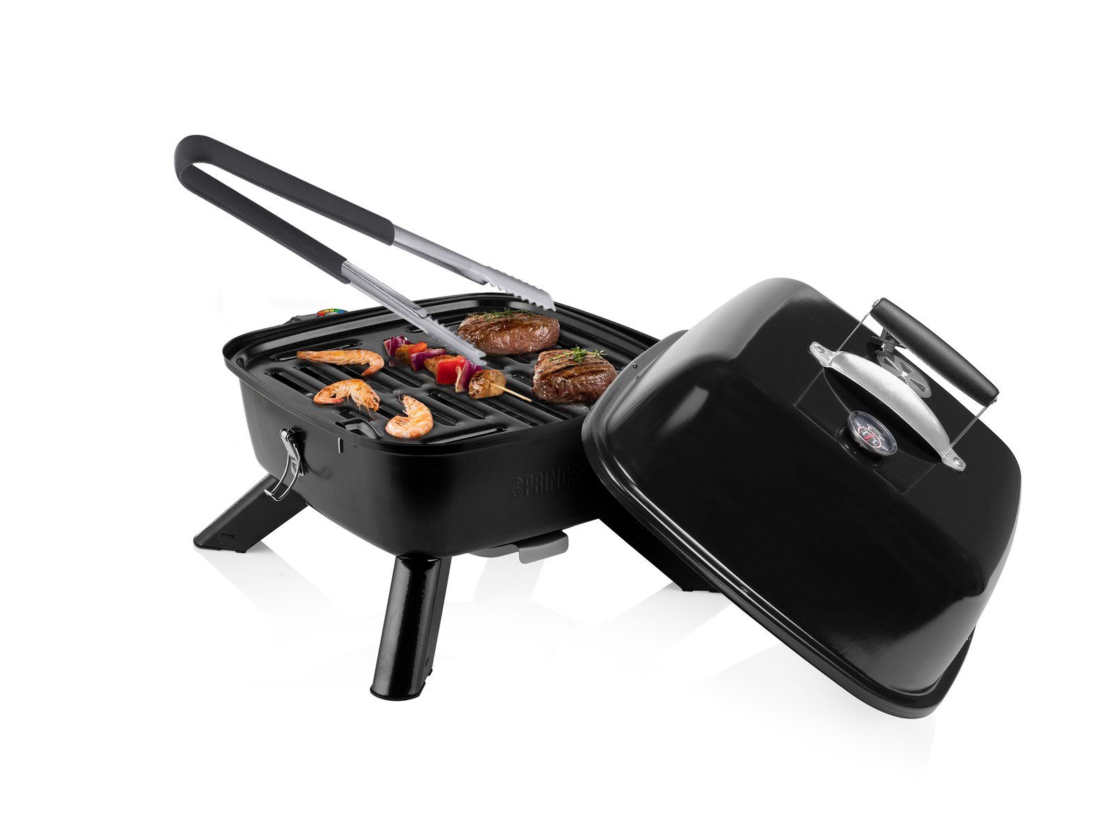 PRINCESS Tischgrill, 2000 W, Hybrid Holzgriller & Elektrogrill mit Deckel Camper Grill-Geräte