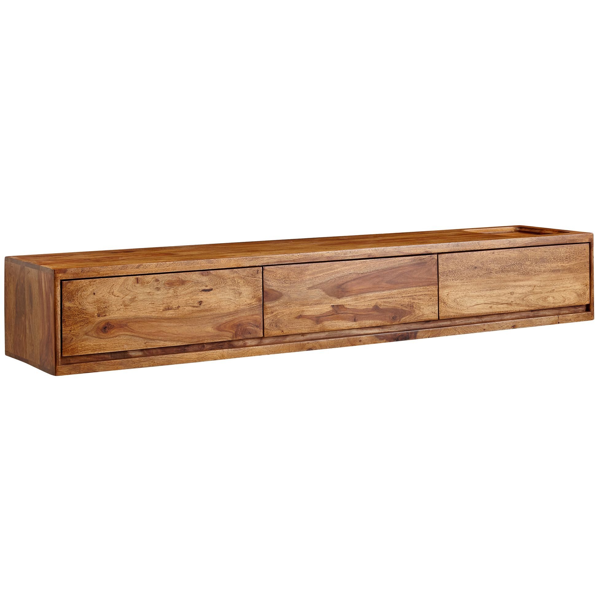 furnicato Lowboard TV-Unterschrank Massivholz Walnuss Finish 160x25x35 cm Braun (1 St), 3 Schubladen inklusive Ablage-Lowboard für dein Wohnzimmer
