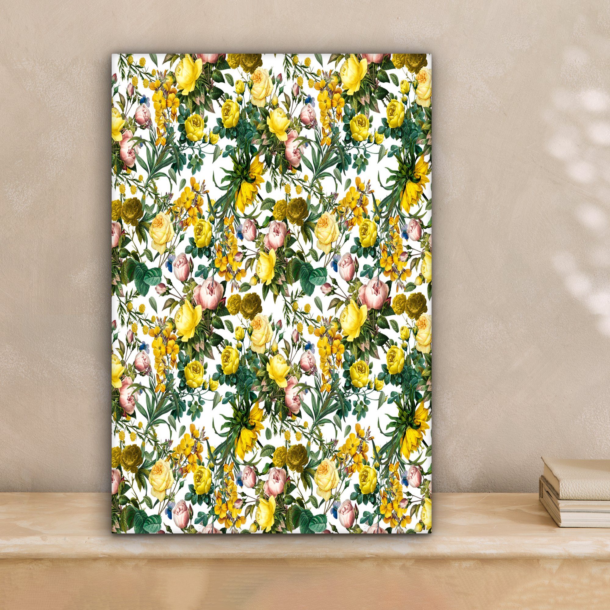 OneMillionCanvasses® Leinwandbild Blumen - - Gelb, fertig cm Gemälde, Zackenaufhänger, inkl. St), Leinwandbild 20x30 (1 bespannt Rosen