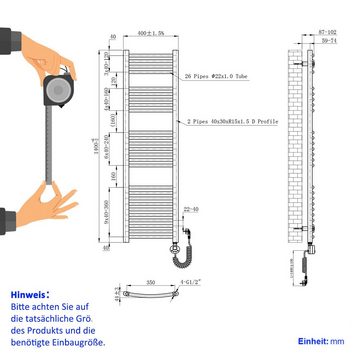 EMKE Elektrischer Badheizkörper Anthrazit 140x40cm 500W, mit Thermostat LCD Display Timing Funktion gebogene Form