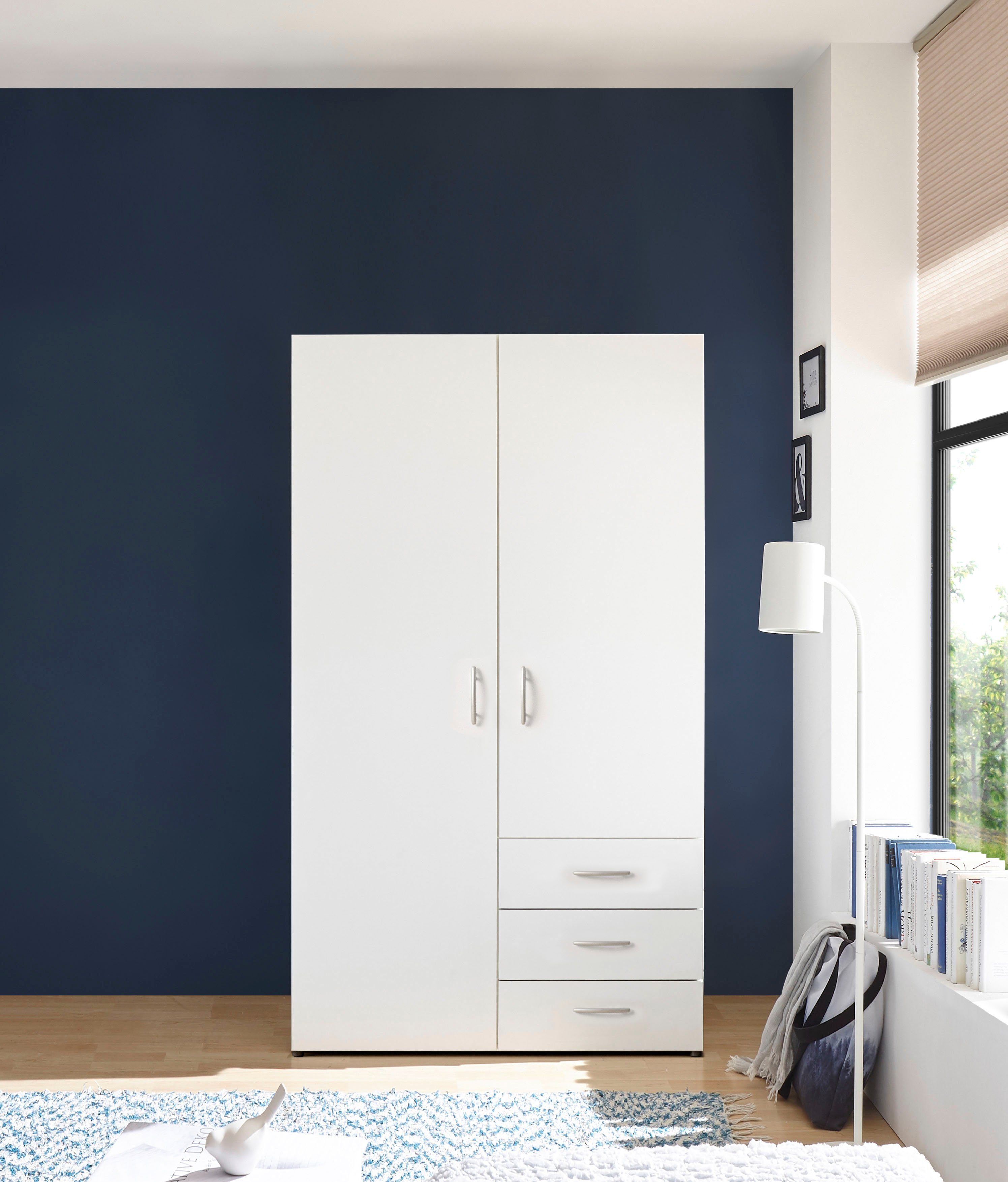 Schlafkontor Drehtürenschrank Harry Schlafzimmerschrank in weiß Kleiderschrank Garderobe mit 3 Schubkästen, in 2 Breiten