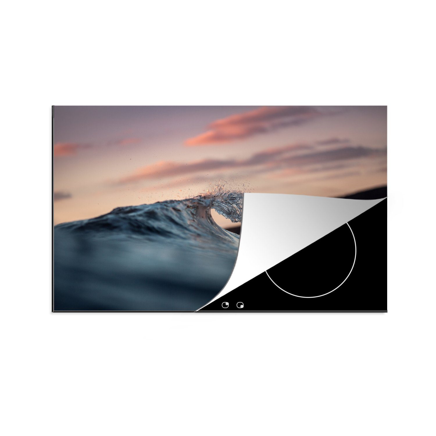MuchoWow Herdblende-/Abdeckplatte Ruhige Wellen bei Sonnenuntergang, Vinyl, (1 tlg), 81x52 cm, Induktionskochfeld Schutz für die küche, Ceranfeldabdeckung