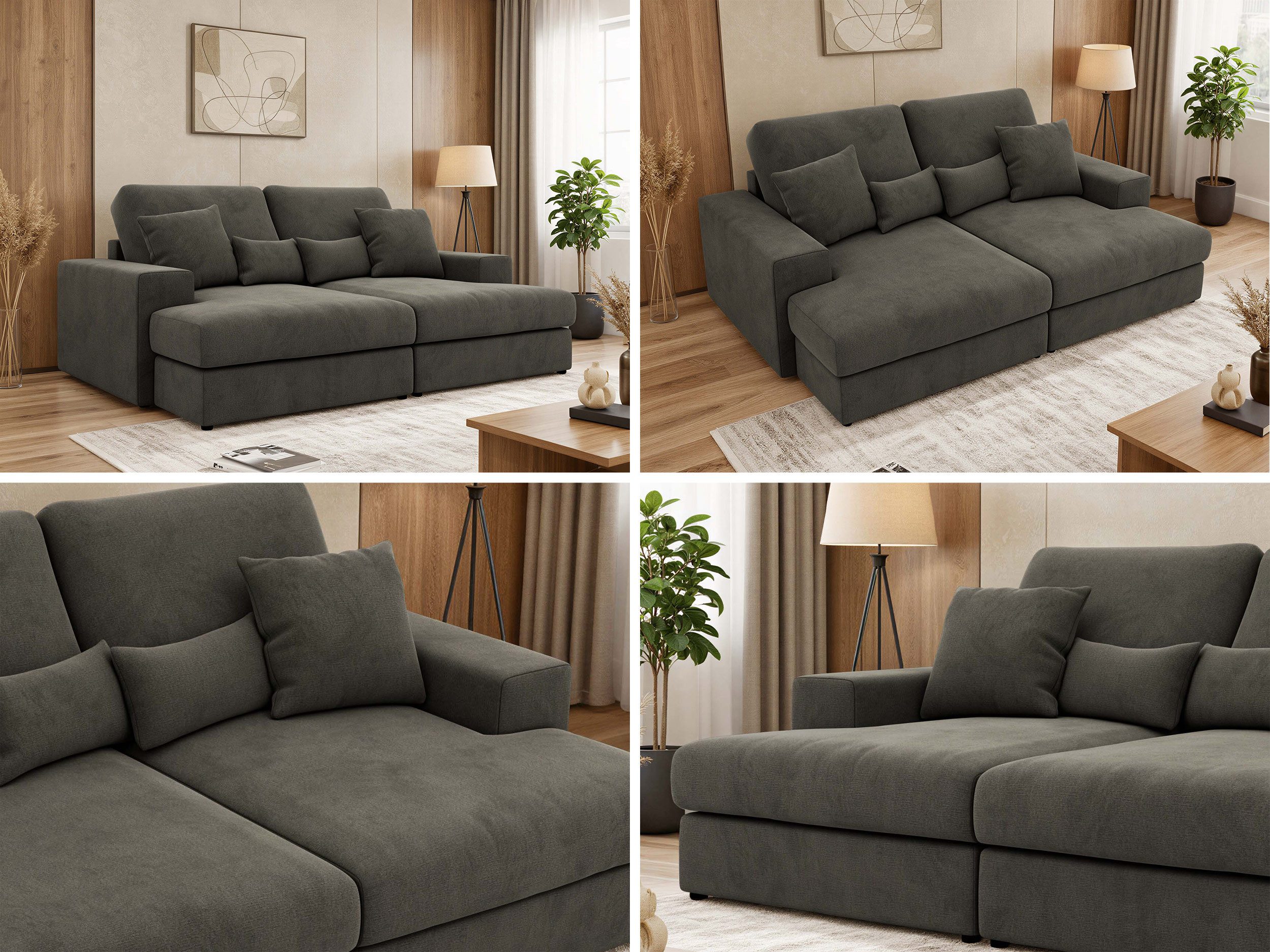 MKS MÖBEL Big-Sofa ANERA, 3-Sitzer sofa, mit großer Sitztiefe und elastischen Polstergurten