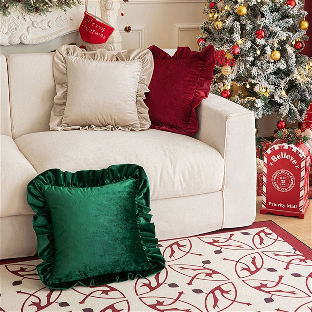 Kissenbezüge Weihnachten Kissenbezug, Kissenbezug (2 Stück), (2 Grün Stück) Kissenbezug, 45×45cm Hochwertiger Dekorative geraffter Plüsch Komfortabler luxuriöser
