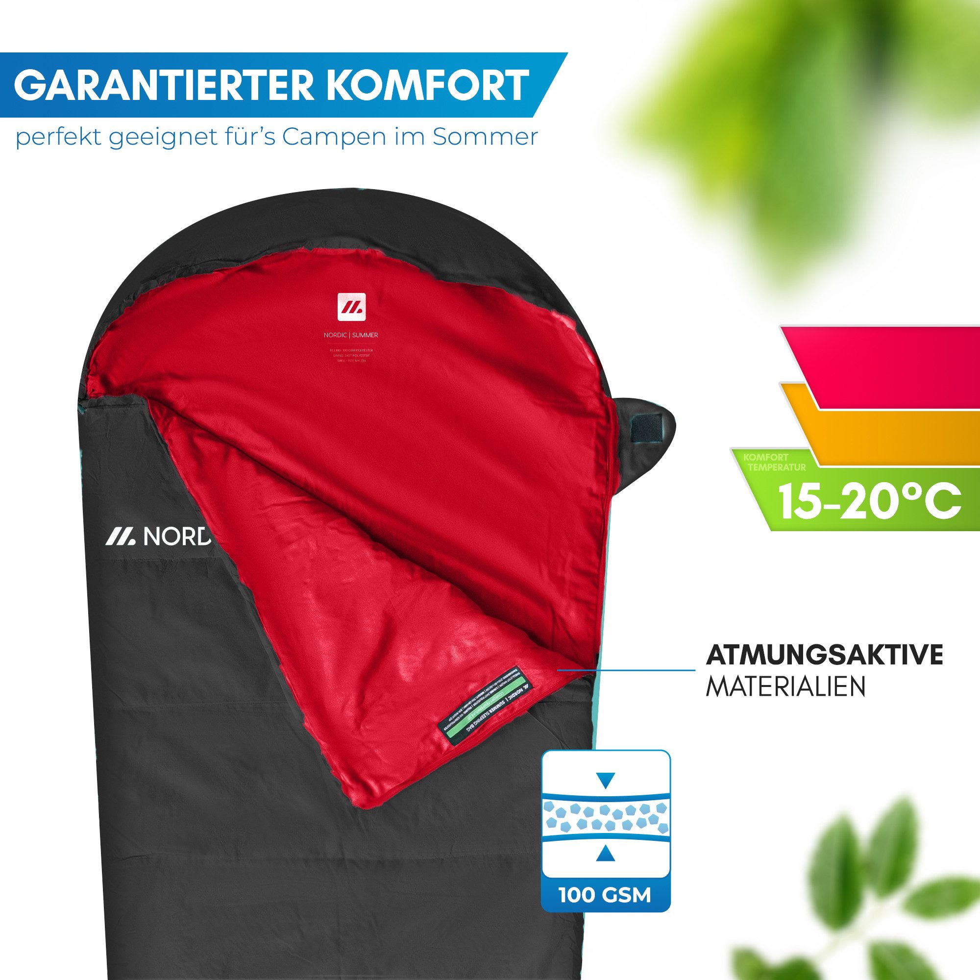 Nordmut Mumienschlafsack Sommerschlafsack Ultraleicht mit kleinem Packmaß [900g] – Bild 4 von 5