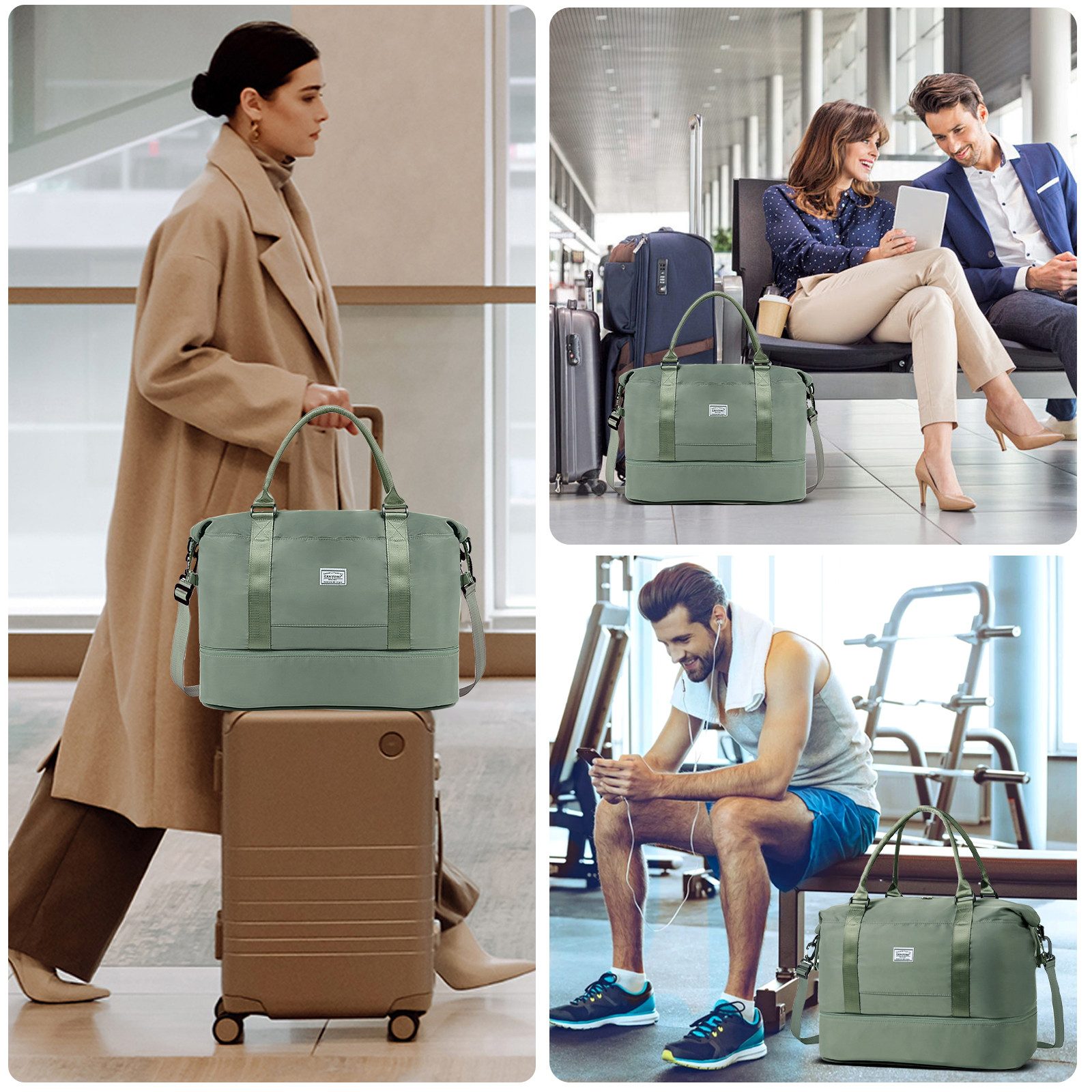 TAN.TOMI Reisetasche Wasserdichter Reise-Seesack - Tragetasche, Sporttasche, Schultertasche (Erweiterbar mit Trolley-Ärmel und Nasstasche), Wochenendtasche für Damen und Herren - Krankenhaus-Tasche