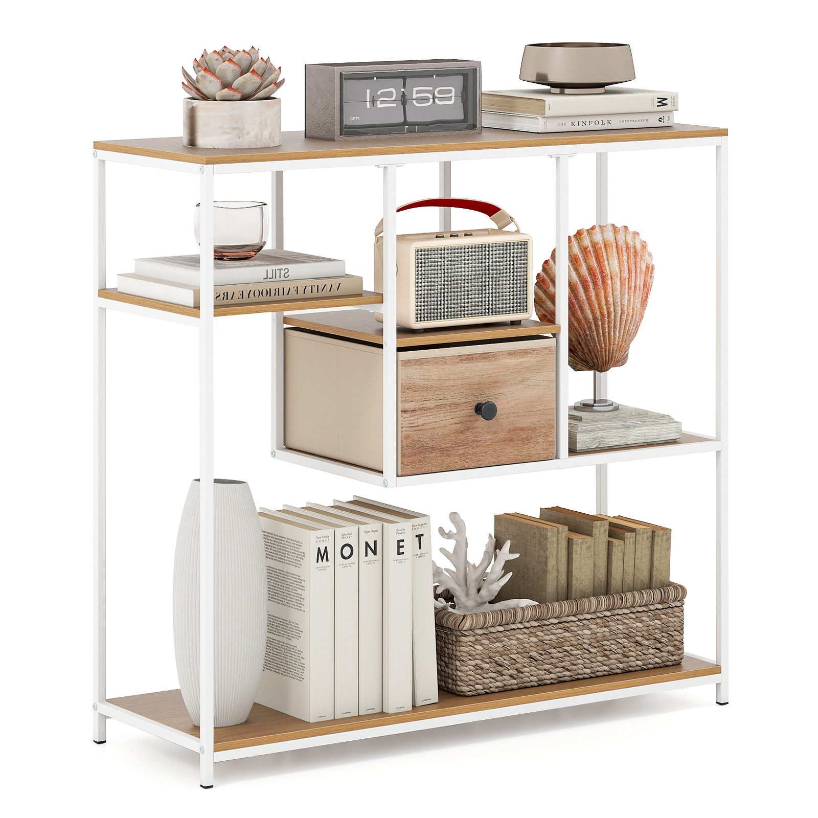 COSTWAY Konsolentisch, schmal Flurtisch mit ausziehbarer Schublade 100cm Holz