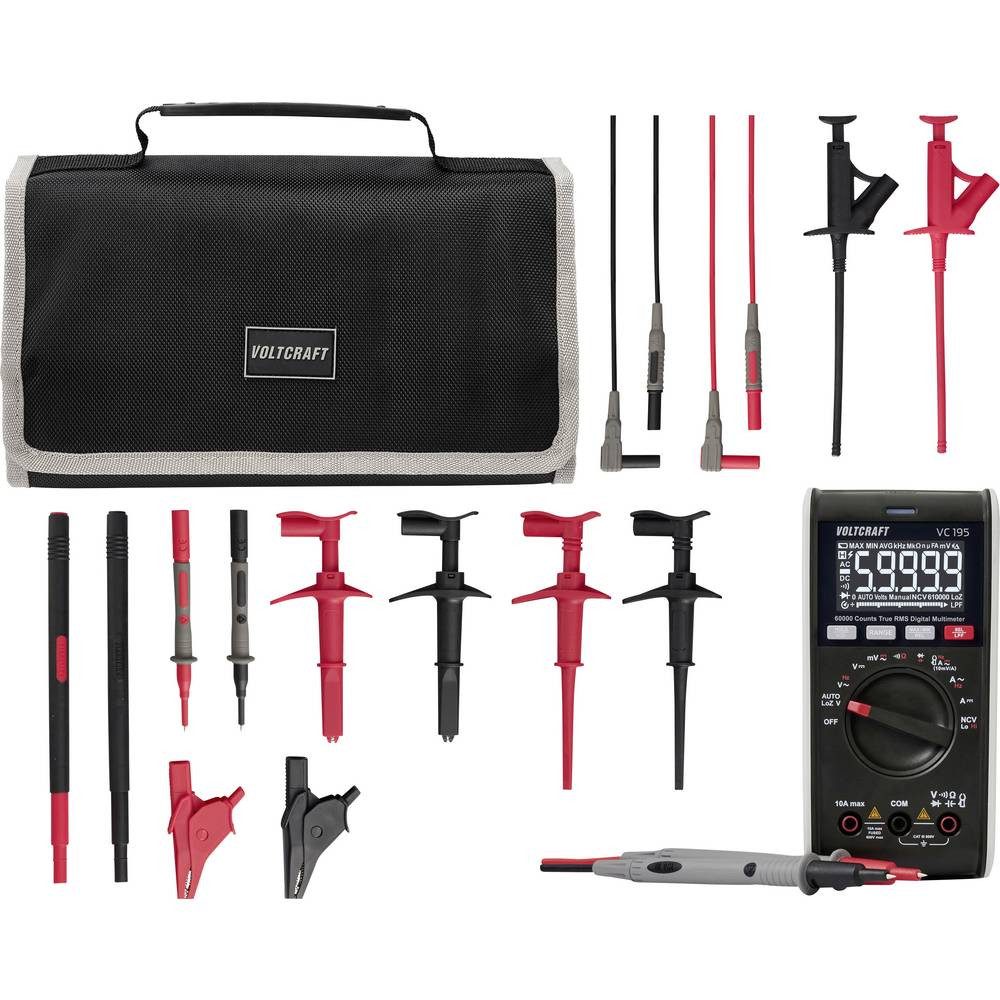 VOLTCRAFT Multimeter VC-195 Multimeter mit MLSet-100 Messleitungen und Tasche