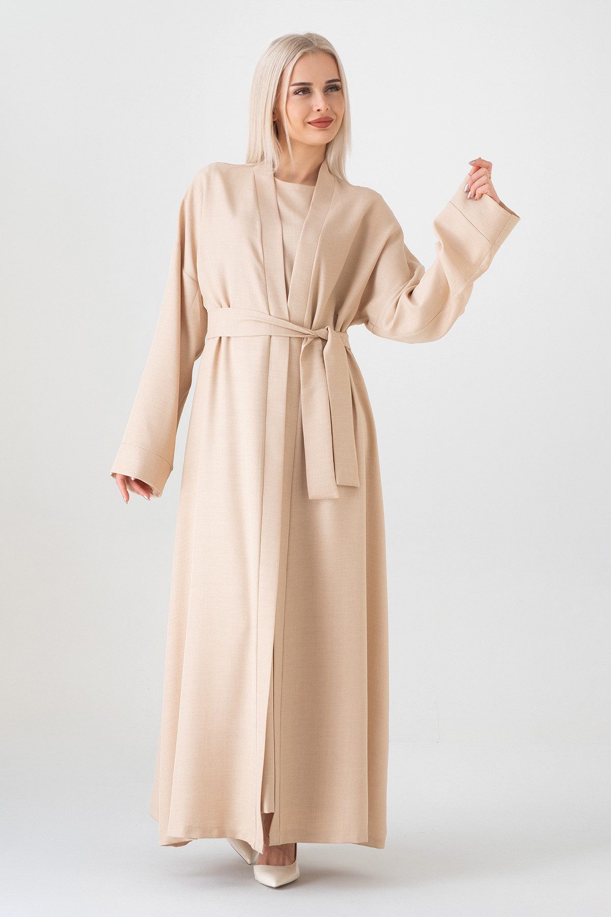 fashionshowcase Unterkleid Damen Set mit Kimono – elegant, lang, Modest Fashion & Layer Look (Kleid mit Kimono, 2-tlg., 2-teiliges Set) Luftiger Tragekomfort, hochwertiger Look